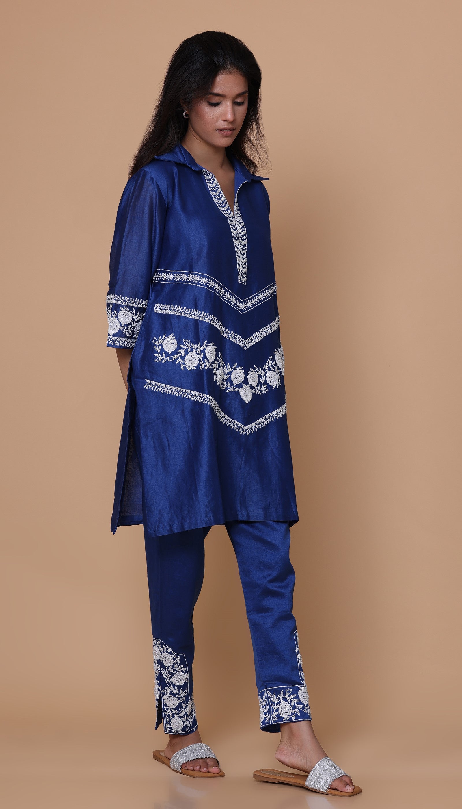 Chanderi Blue Kurta Set