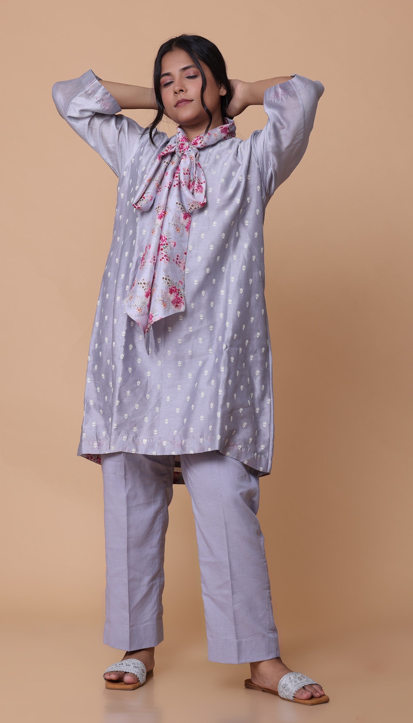 Chanderi Grey Kurta Set