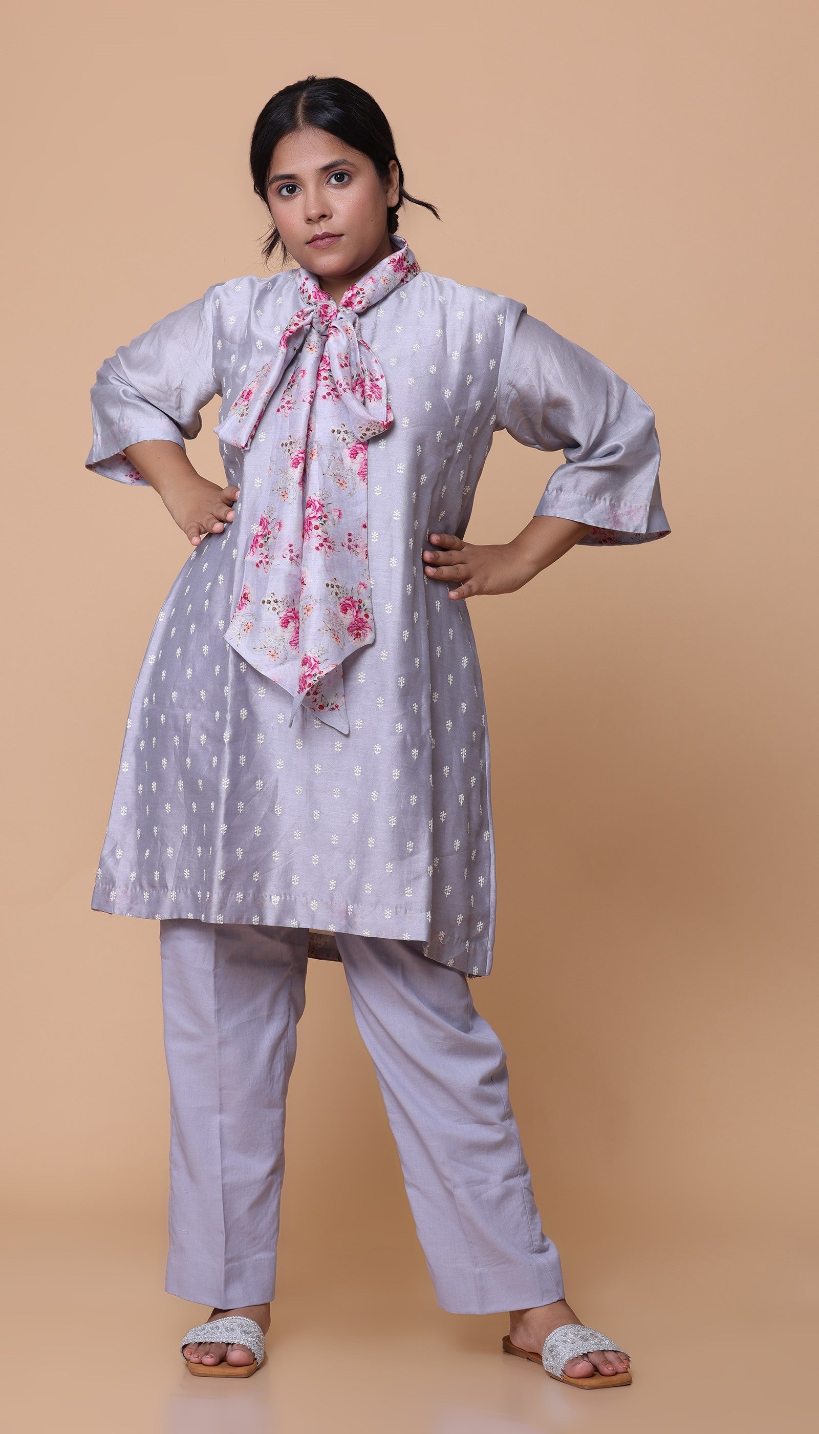 Chanderi Grey Kurta Set