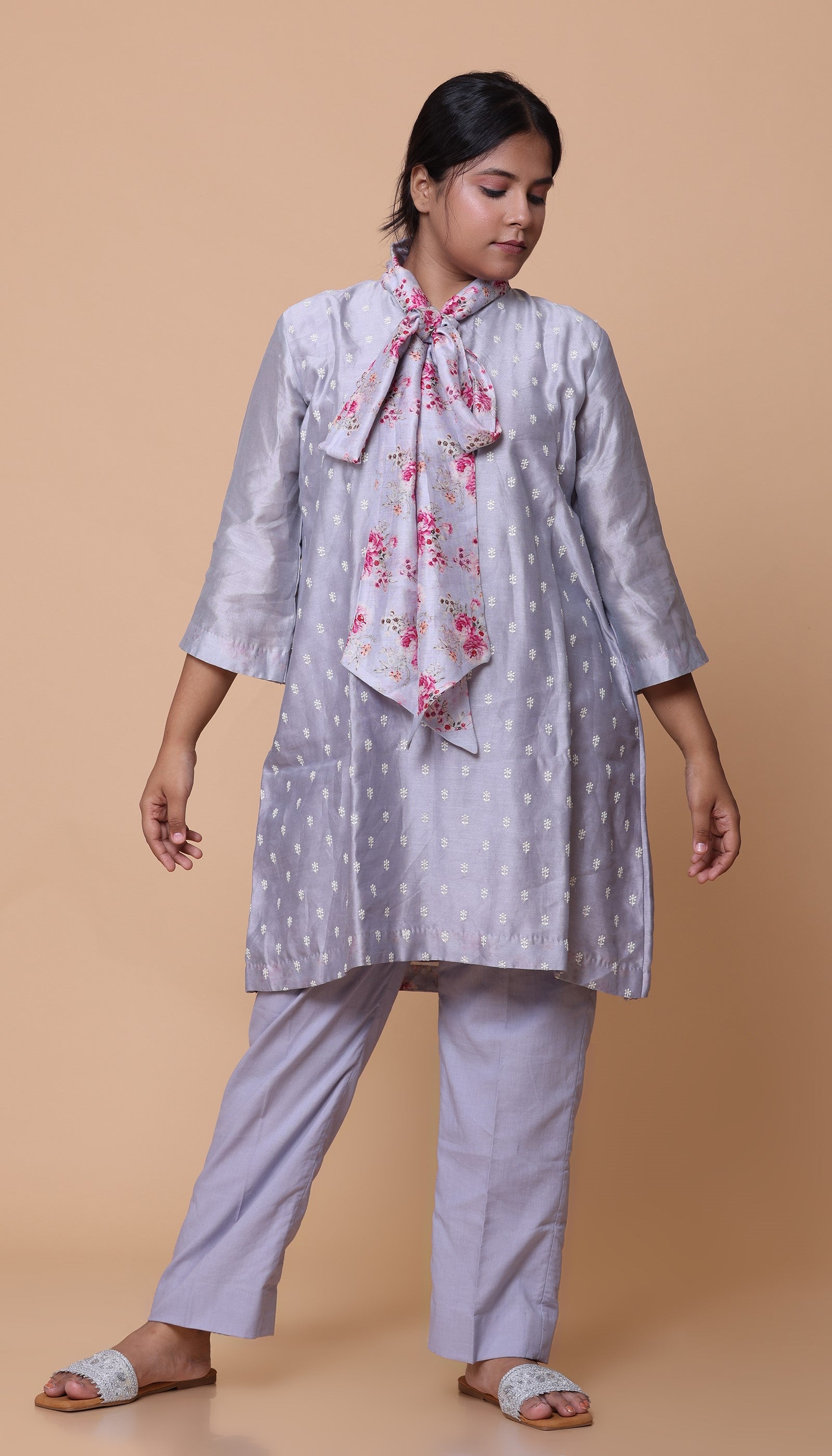 Chanderi Grey Kurta Set