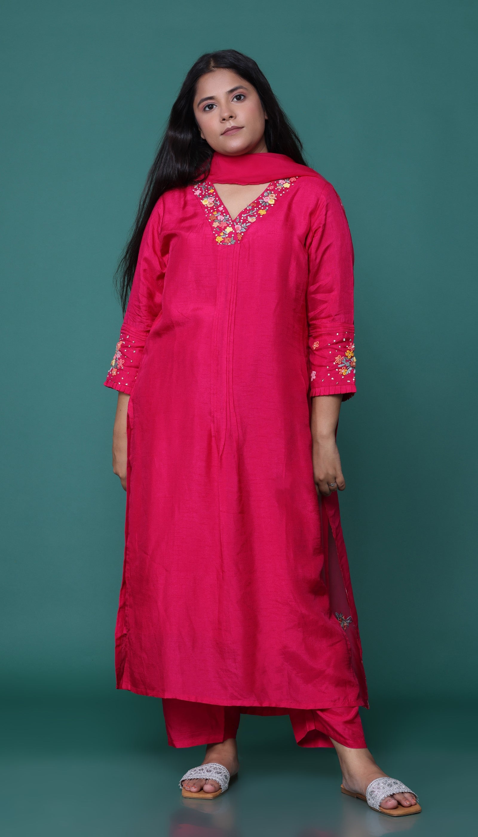 Chanderi Magenta Pink Kurta Set