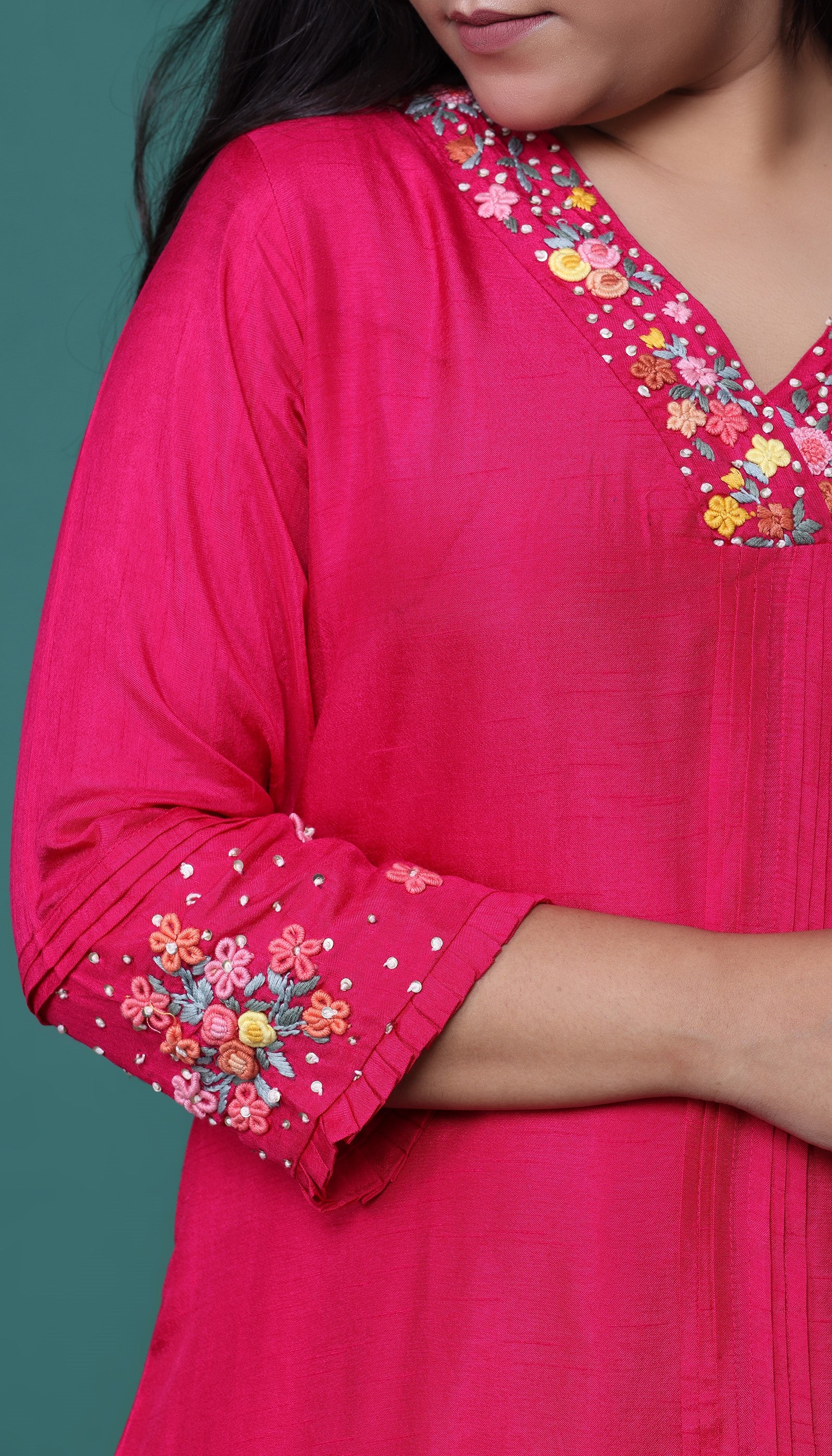 Chanderi Magenta Pink Kurta Set