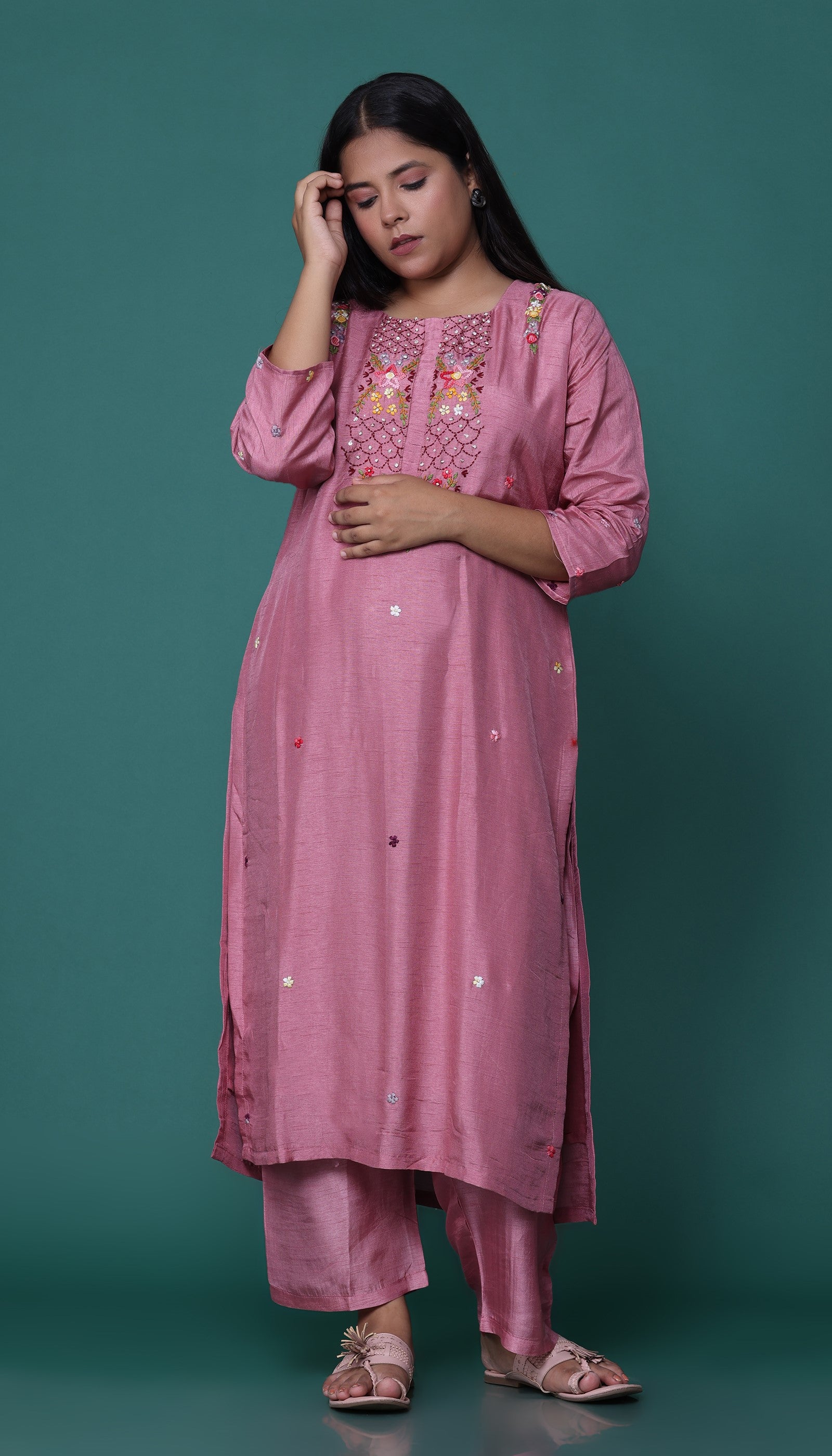 Copper Chanderi Kurta Set