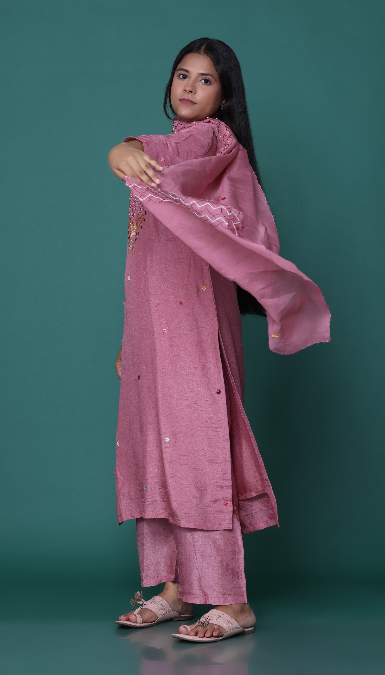 Copper Chanderi Kurta Set