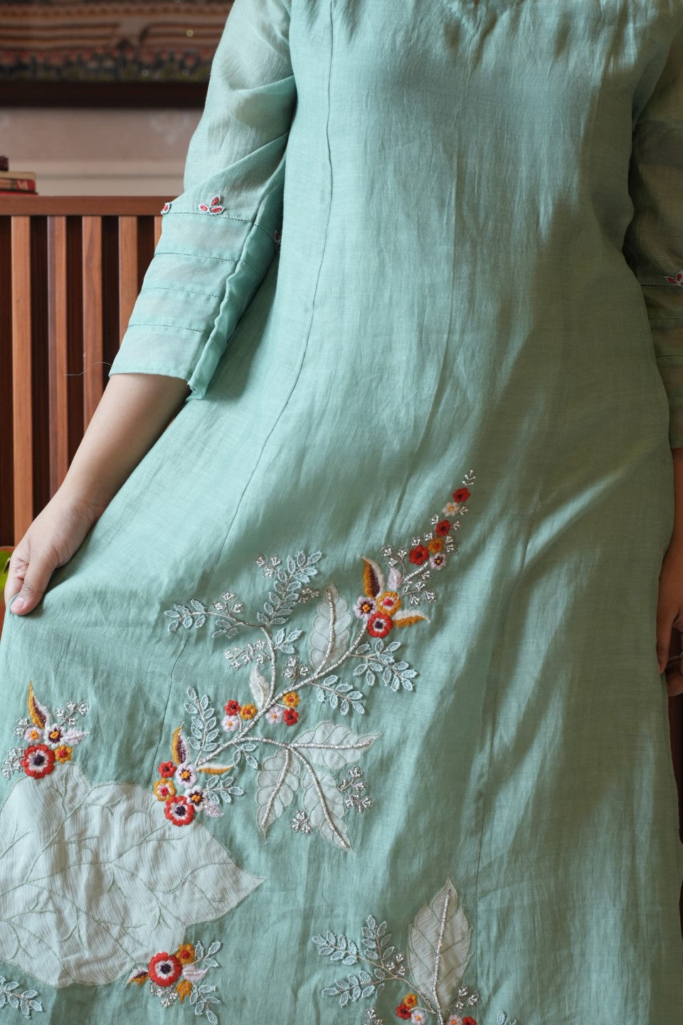 Green Chanderi Cotton Dress