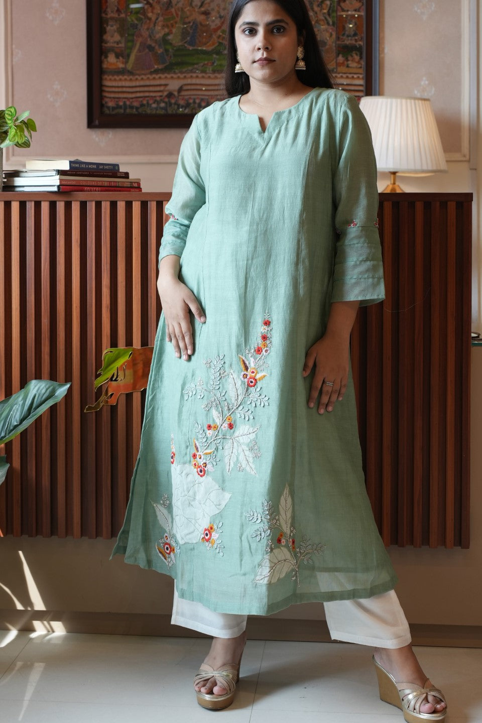 Green Chanderi Cotton Dress