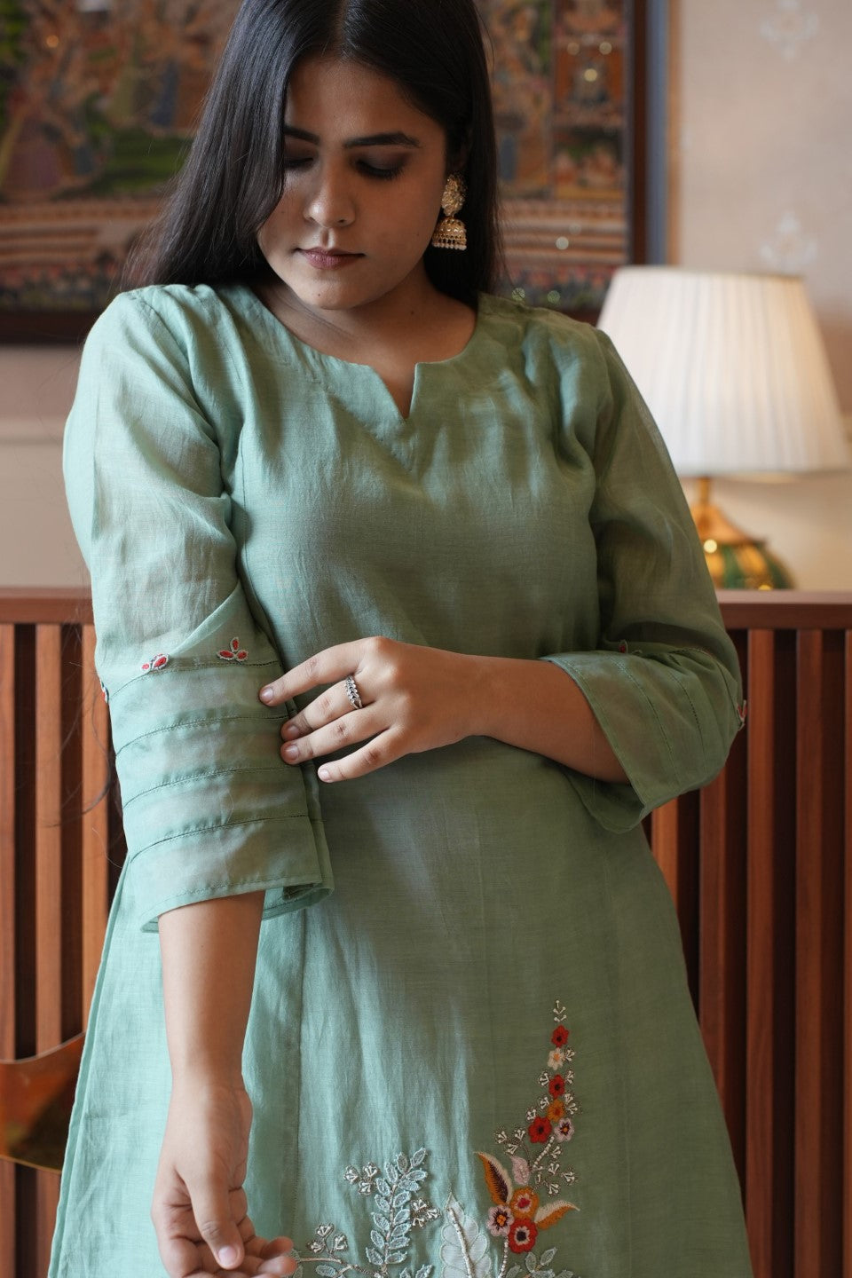 Green Chanderi Cotton Dress