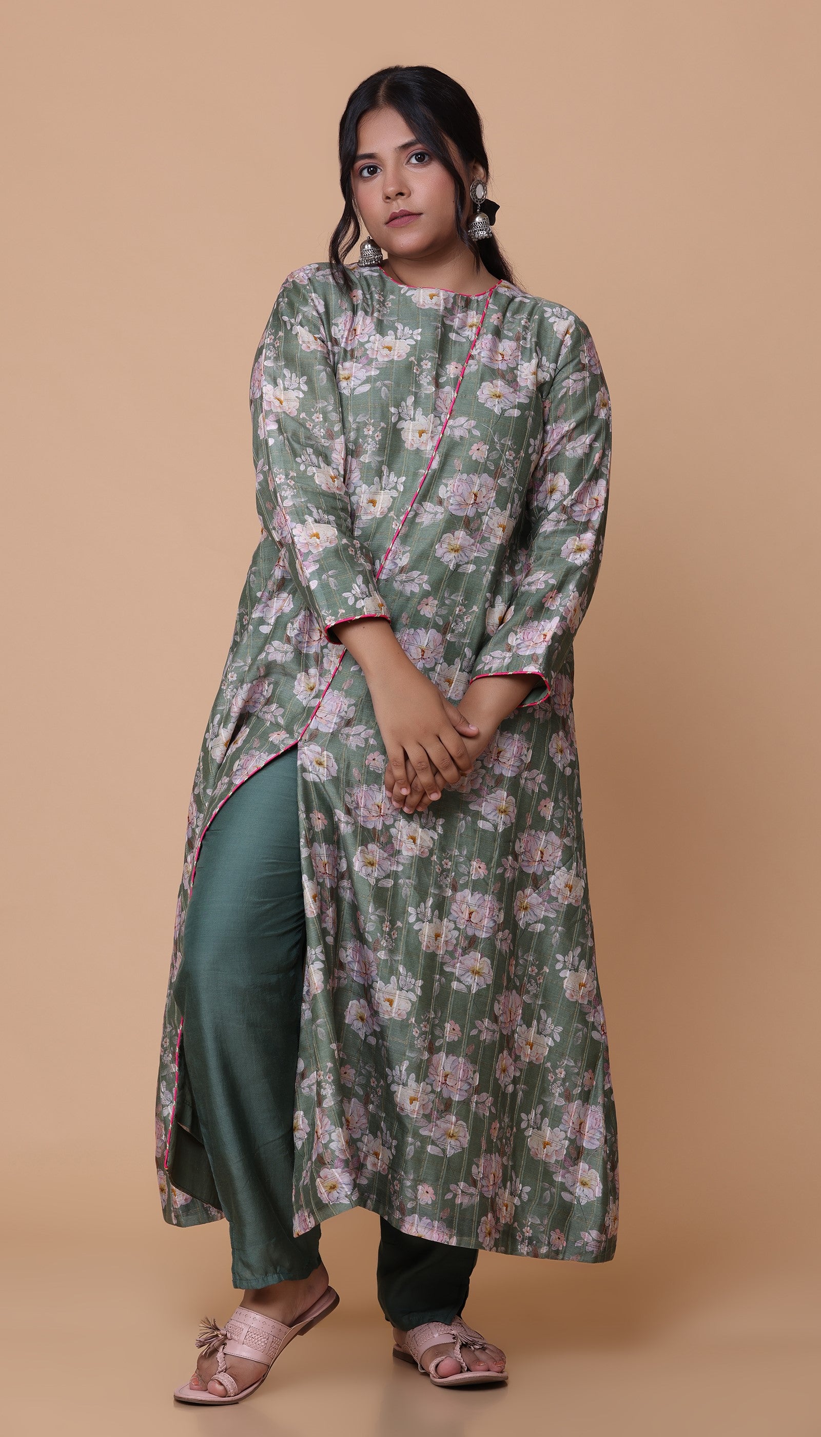 Green Chanderi Kurta Set