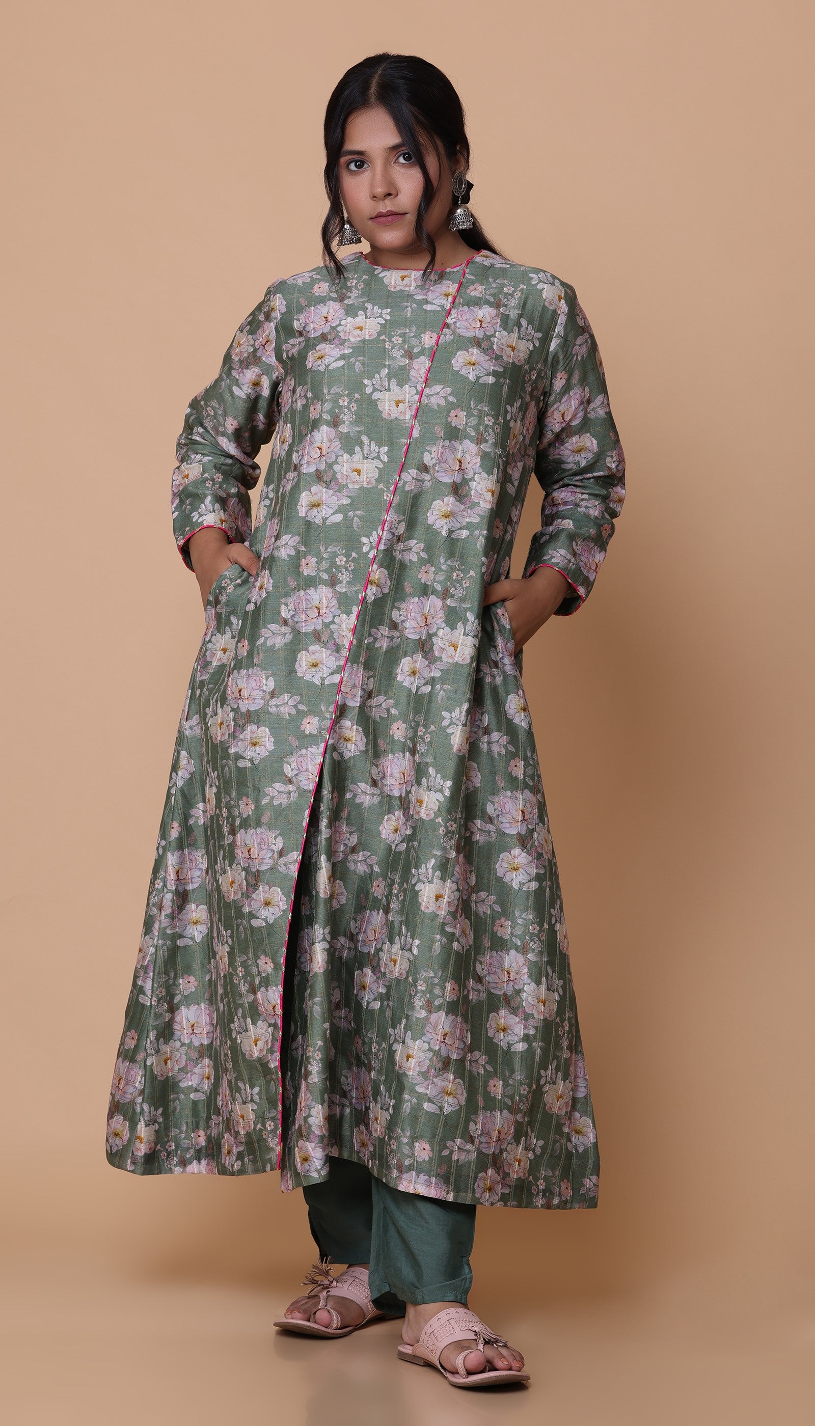 Green Chanderi Kurta Set