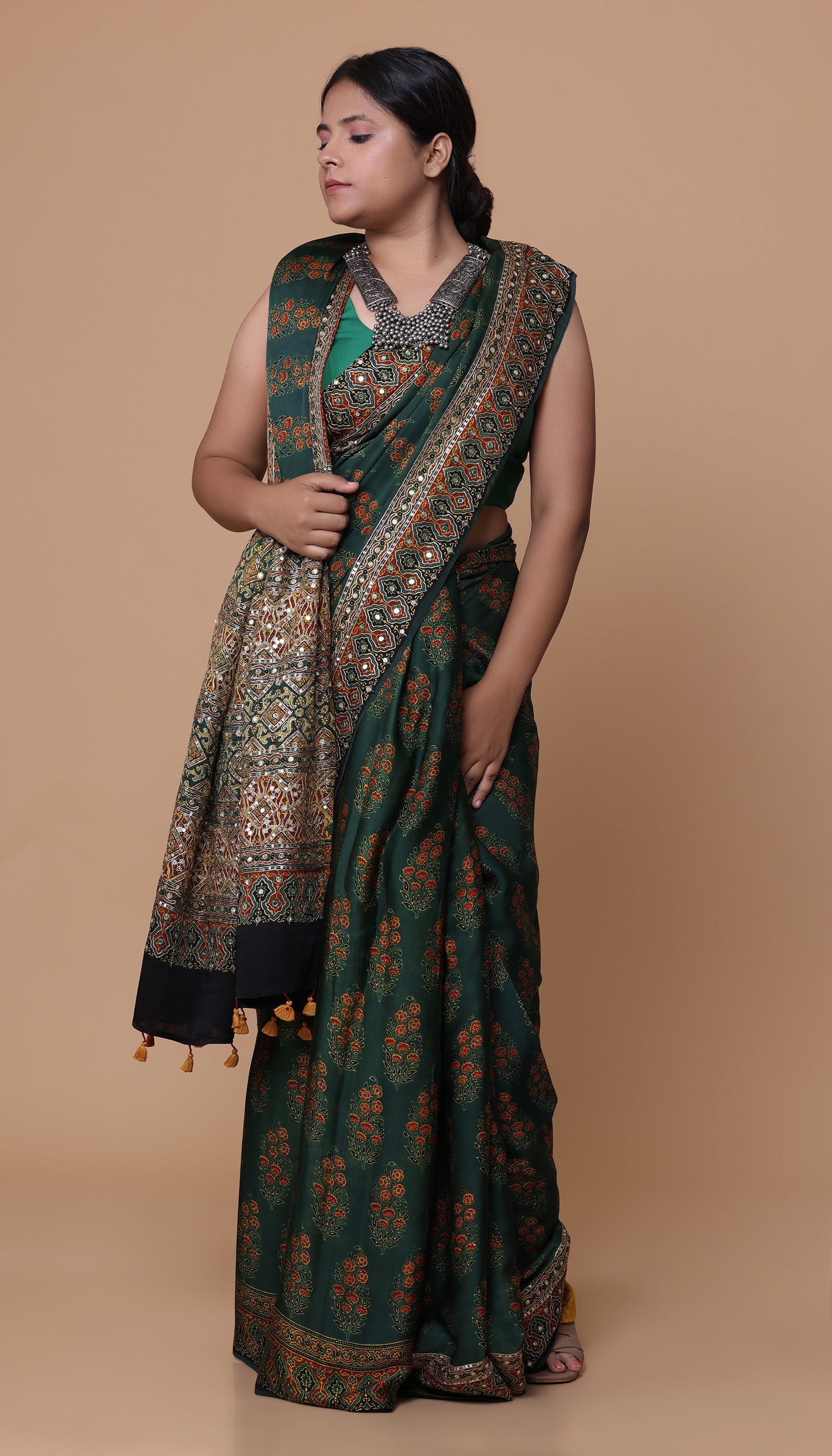 Green Satin Saree