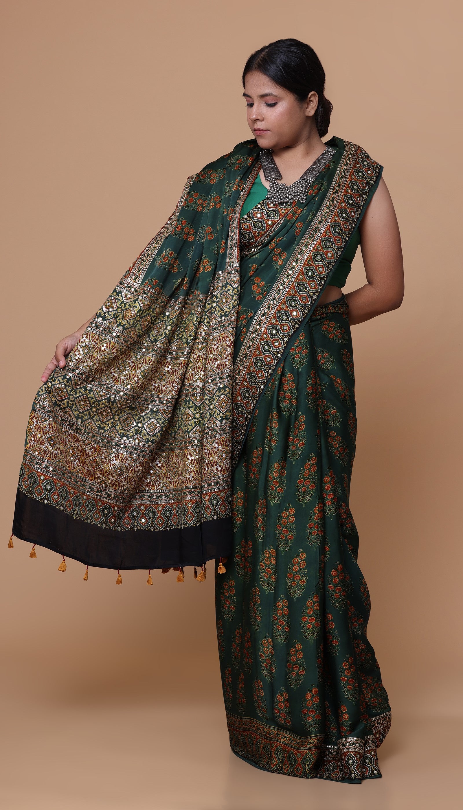 Green Satin Saree