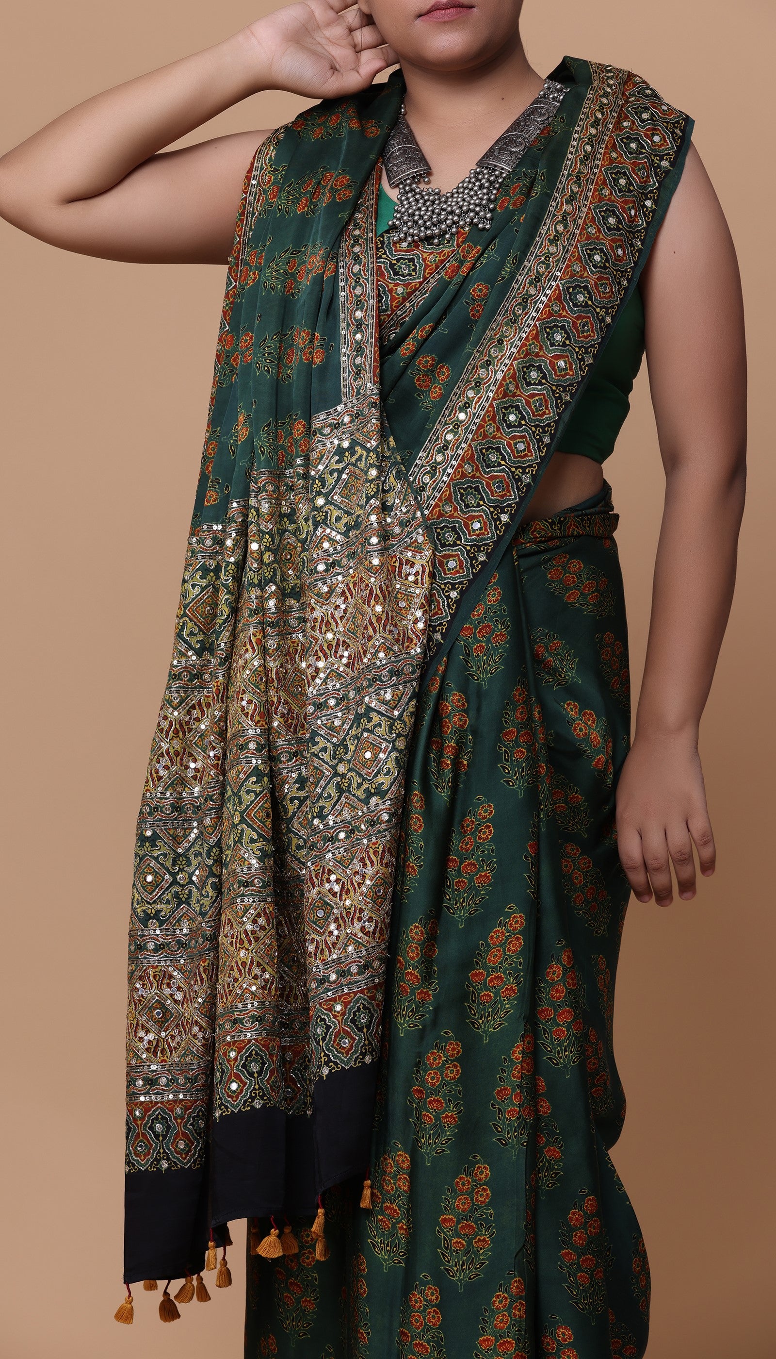 Green Satin Saree