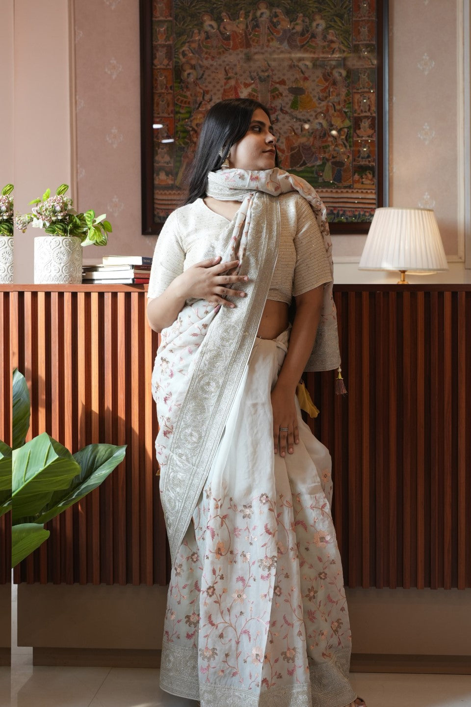 Grey Organza Saree