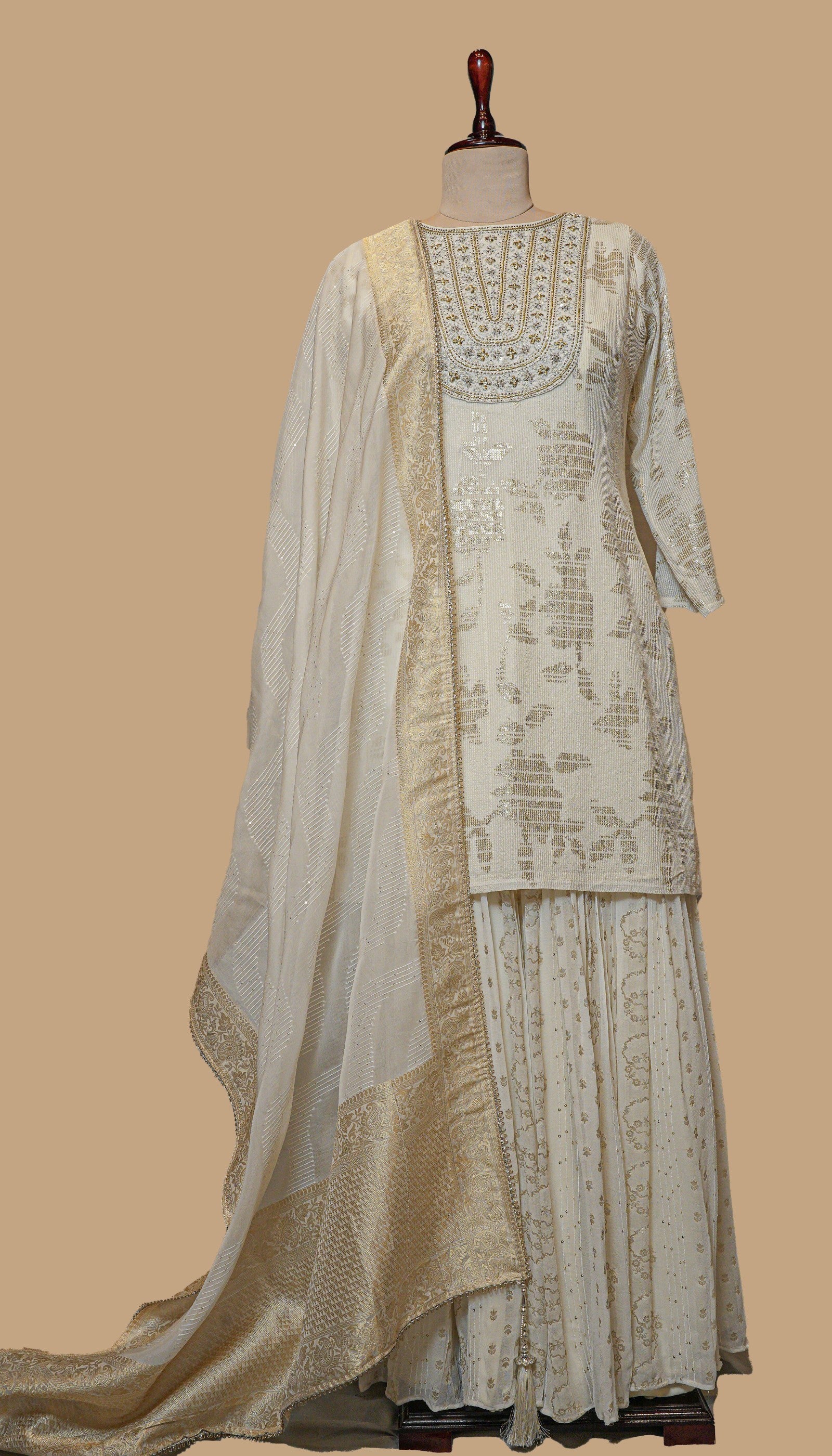 IVORY GEORGETTE SHARARA SET