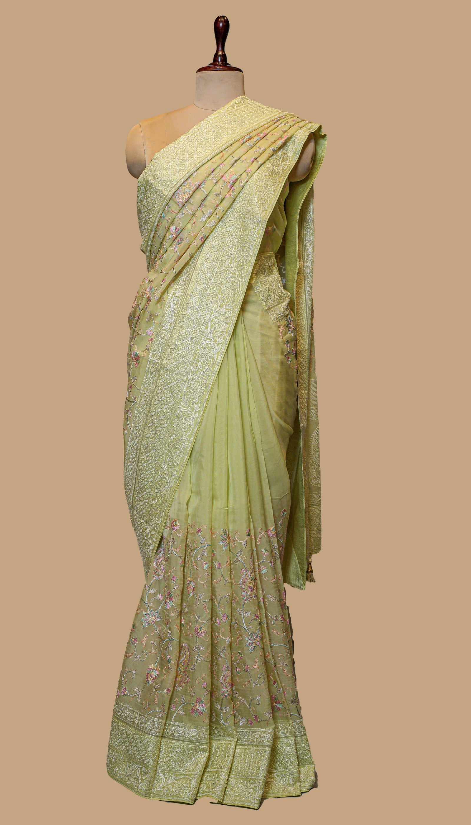 LIME GREEN ORGANZA SAREE