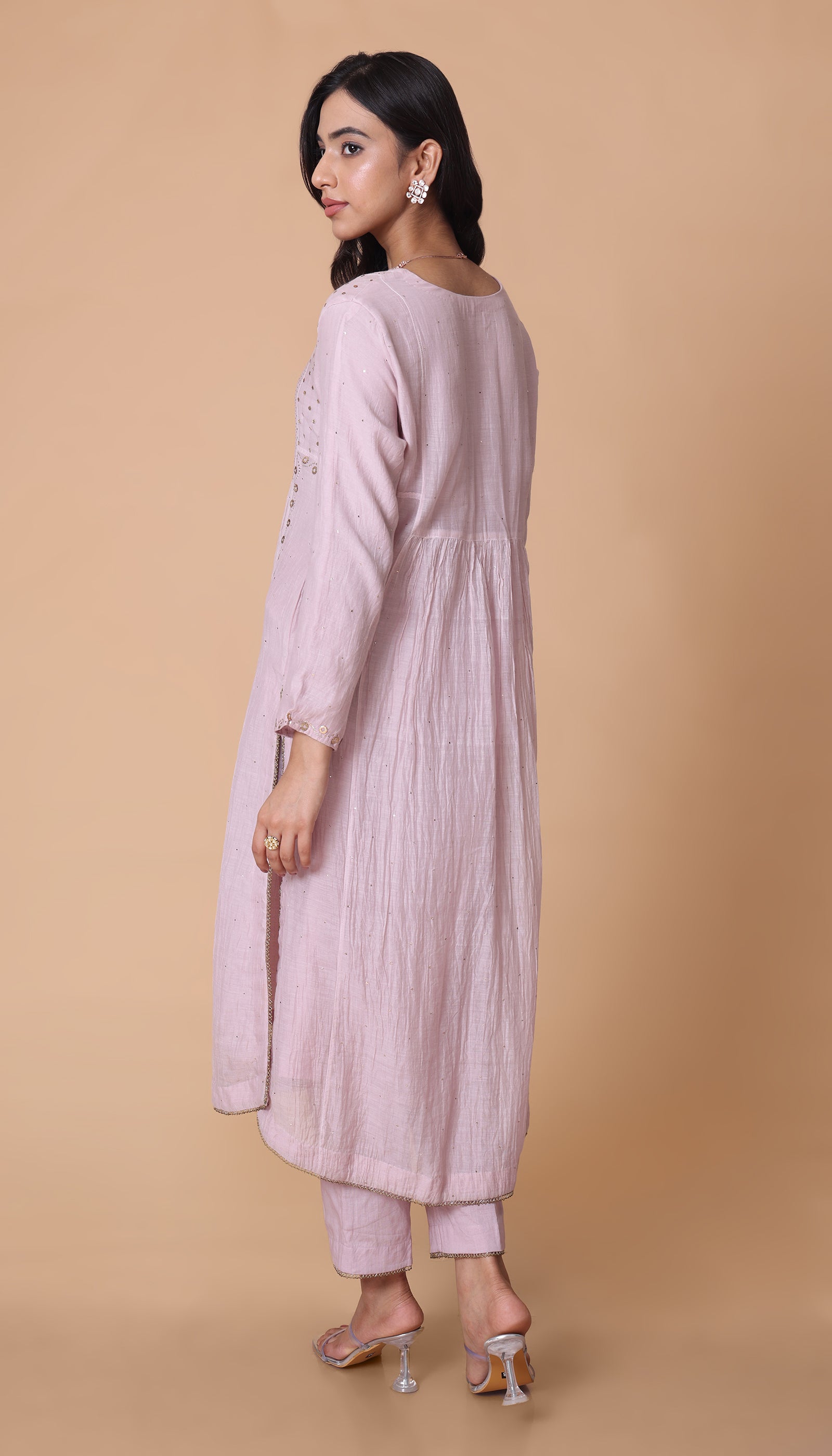 Lilac Crushed Cotton Kurta Set