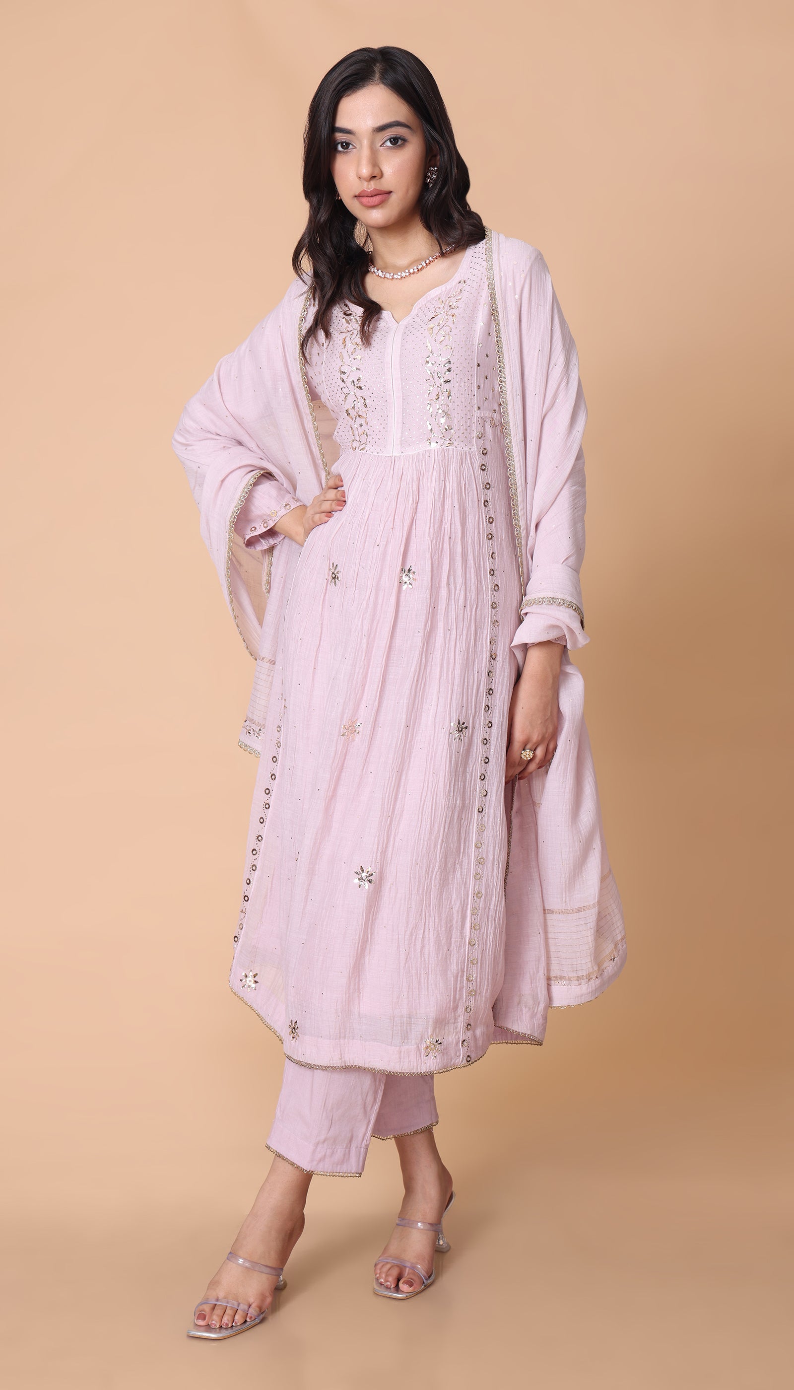 Lilac Crushed Cotton Kurta Set