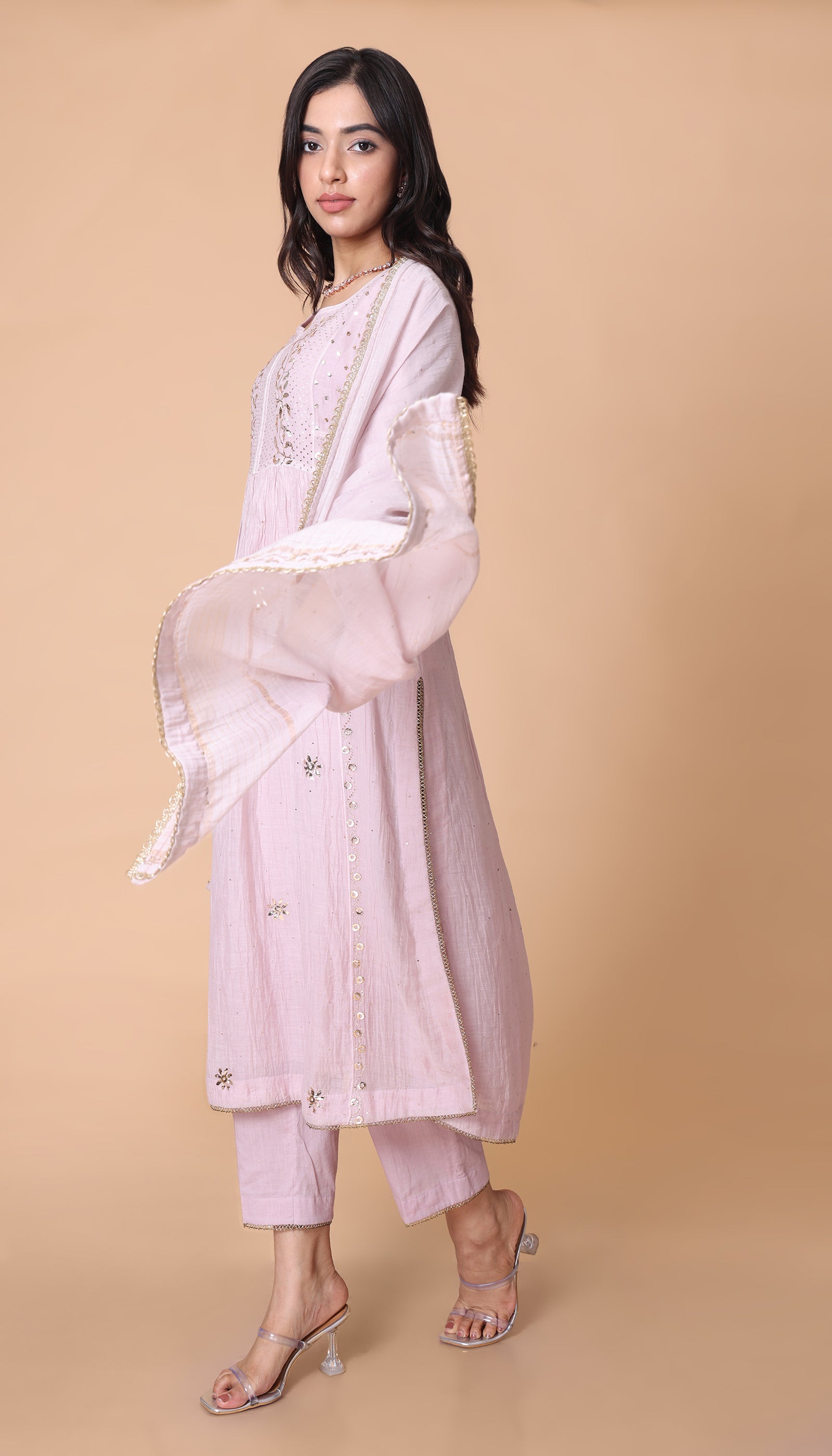 Lilac Crushed Cotton Kurta Set