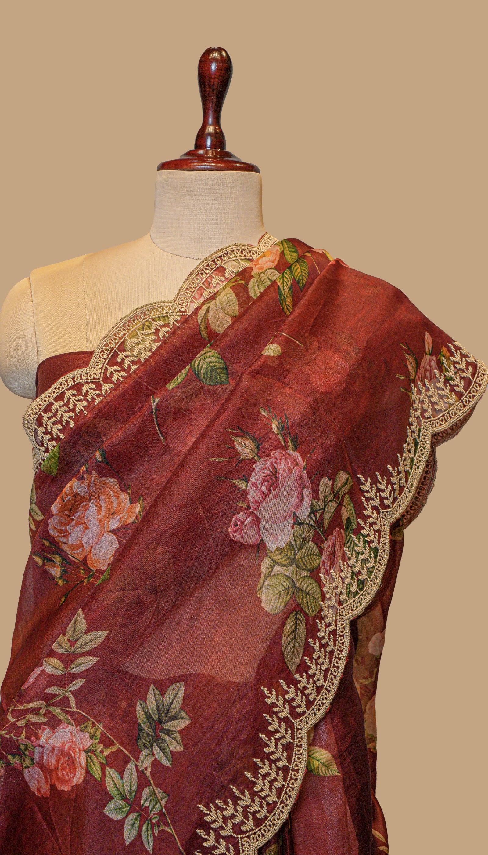 MAROON ORGANZA SAREE