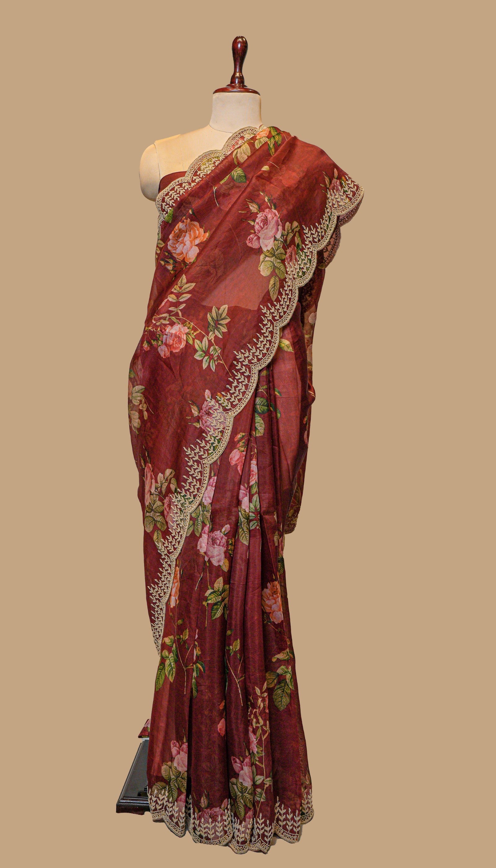 MAROON ORGANZA SAREE