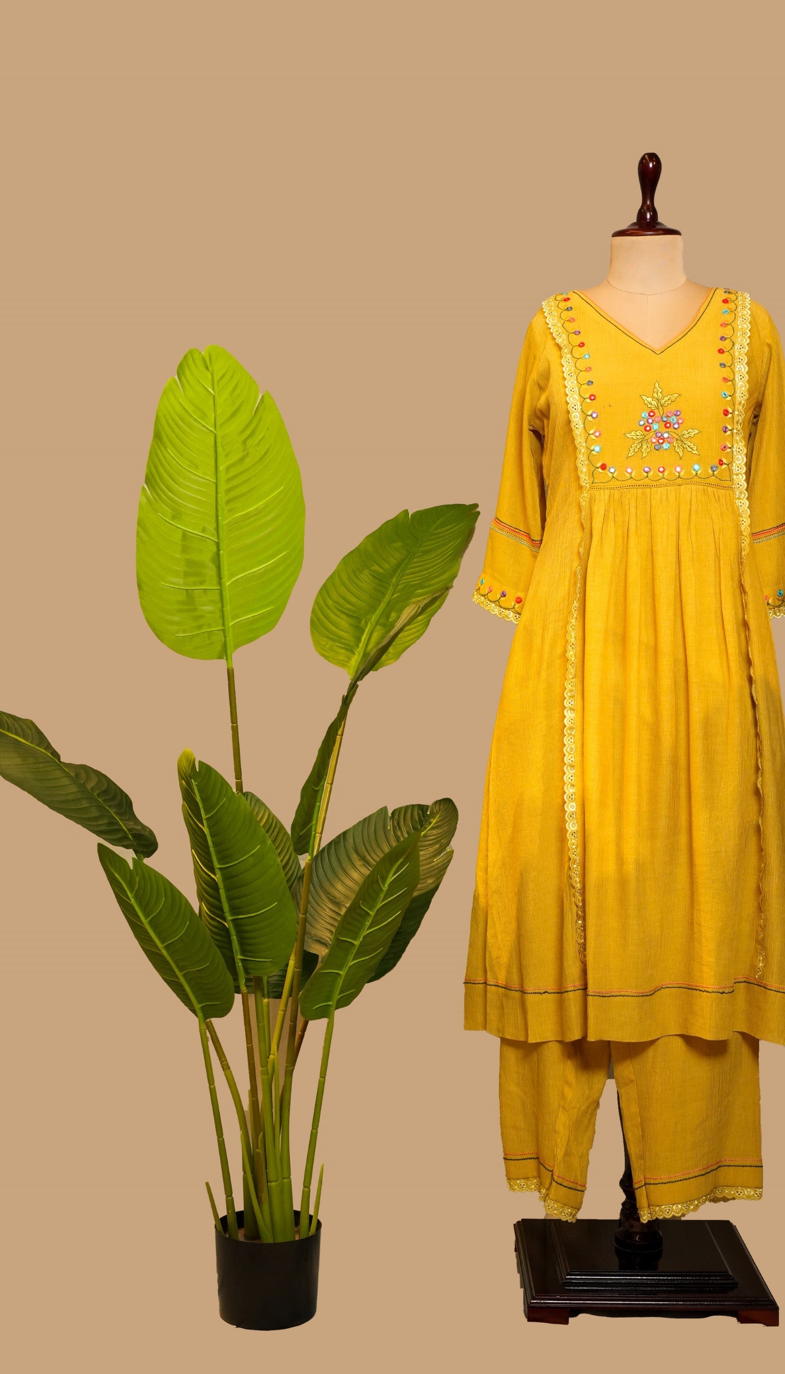 MUSTARD CRUSHED COTTON KURTA SET