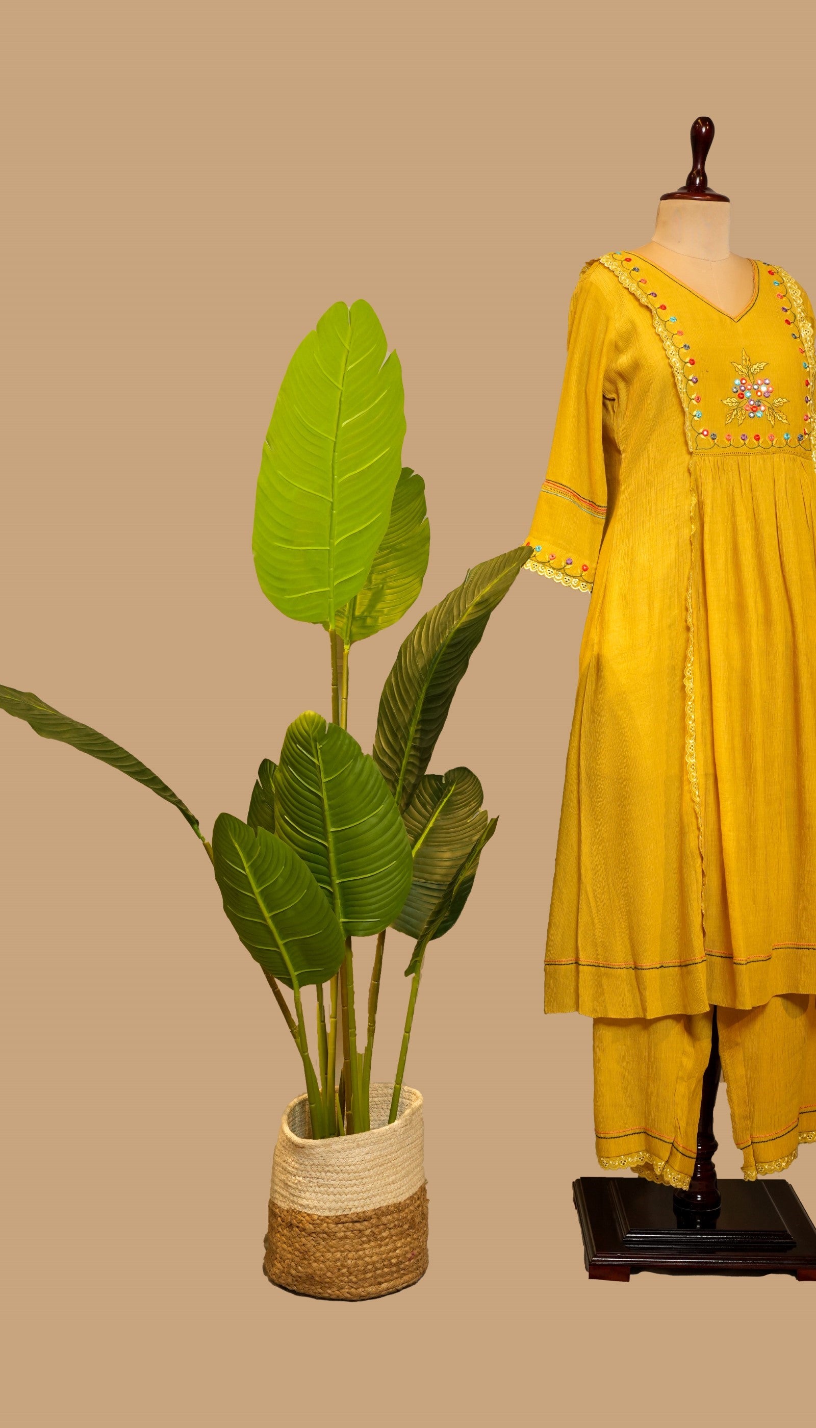 MUSTARD CRUSHED COTTON KURTA SET