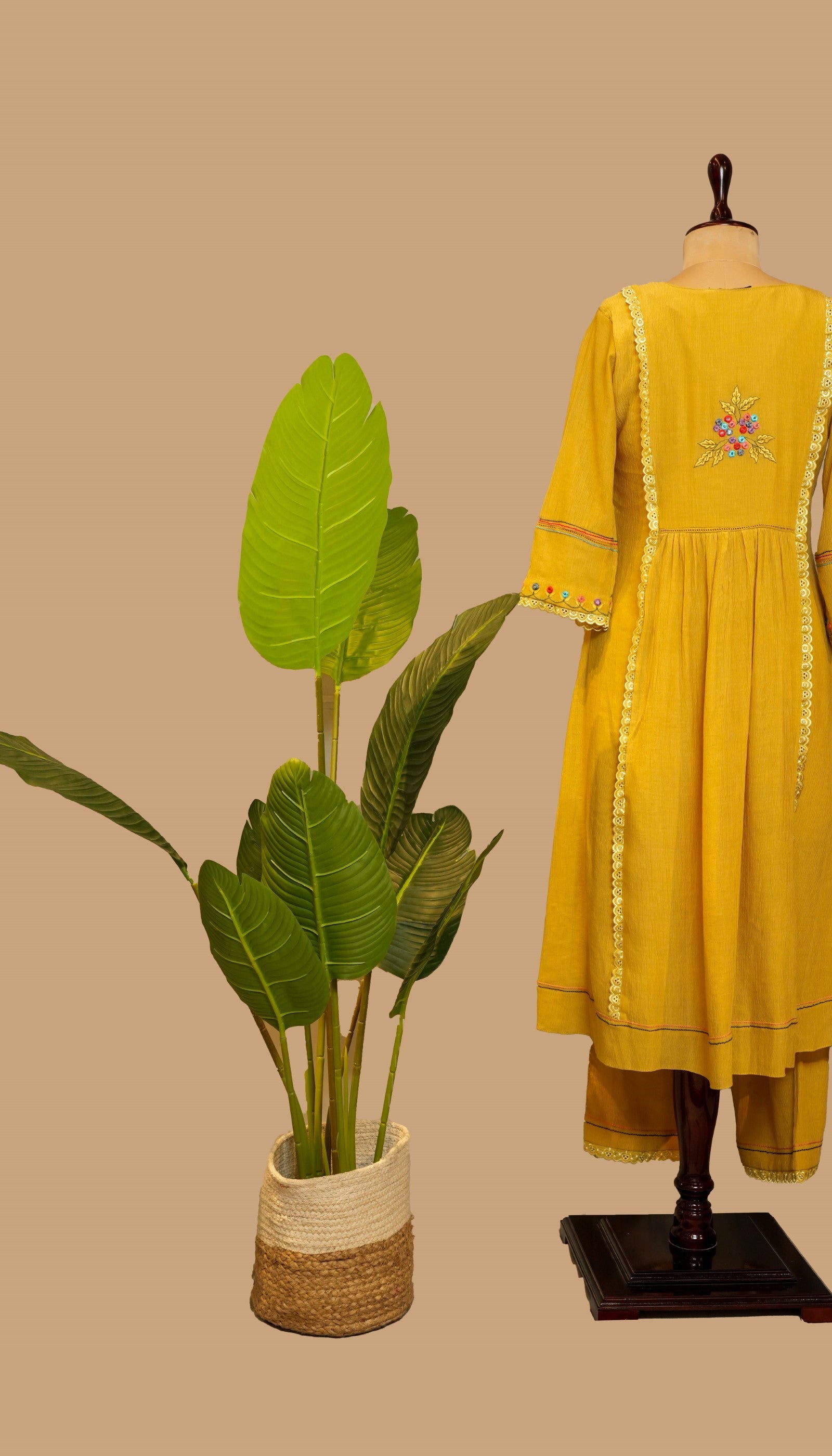 MUSTARD CRUSHED COTTON KURTA SET