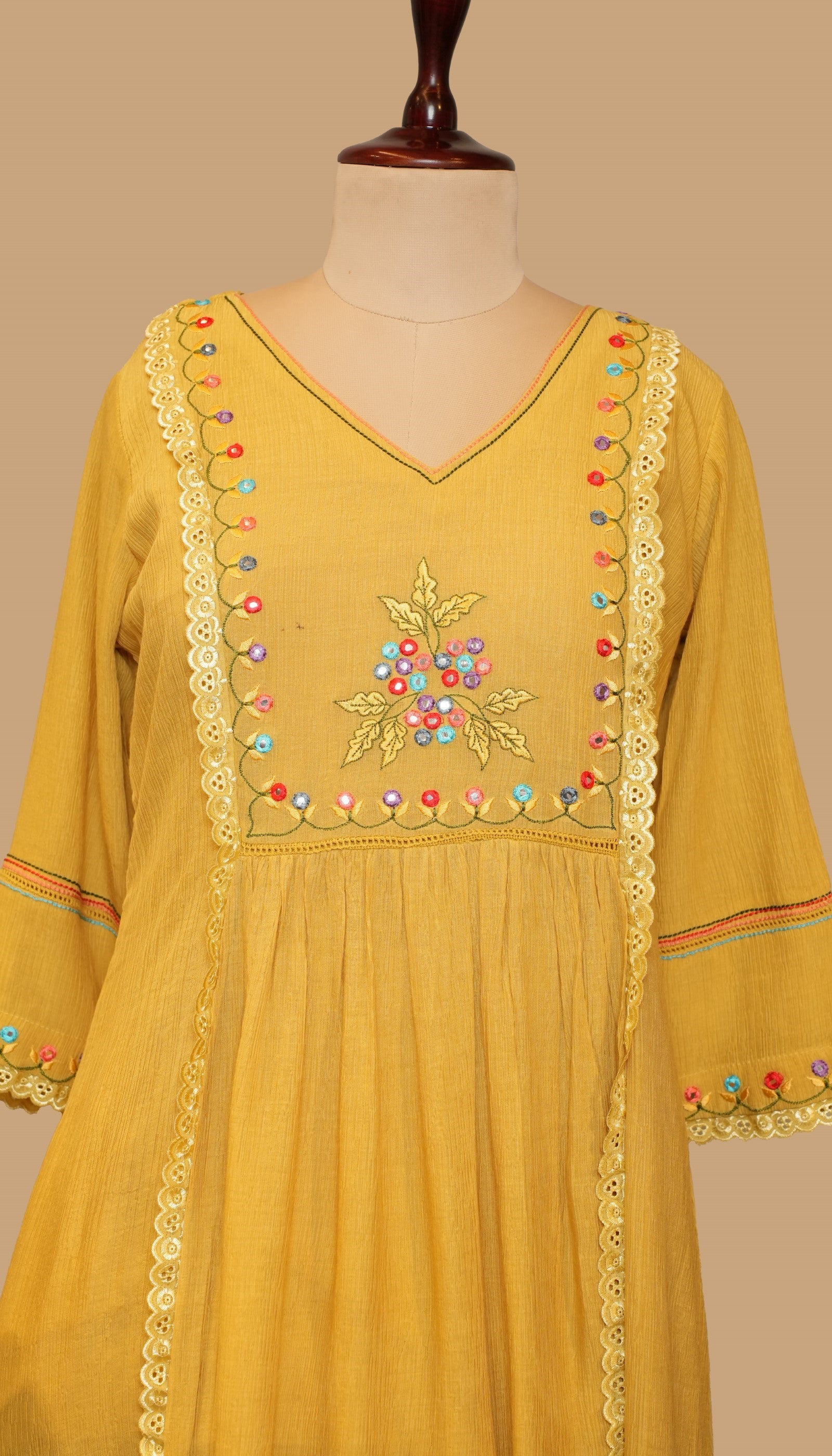 MUSTARD CRUSHED COTTON KURTA SET