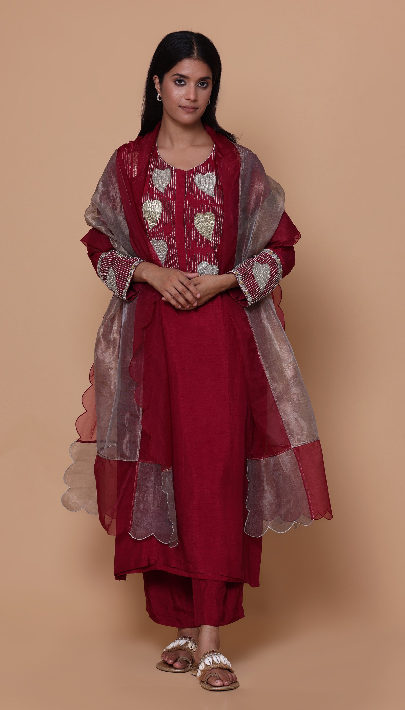 Maroon Silk Kurta Set