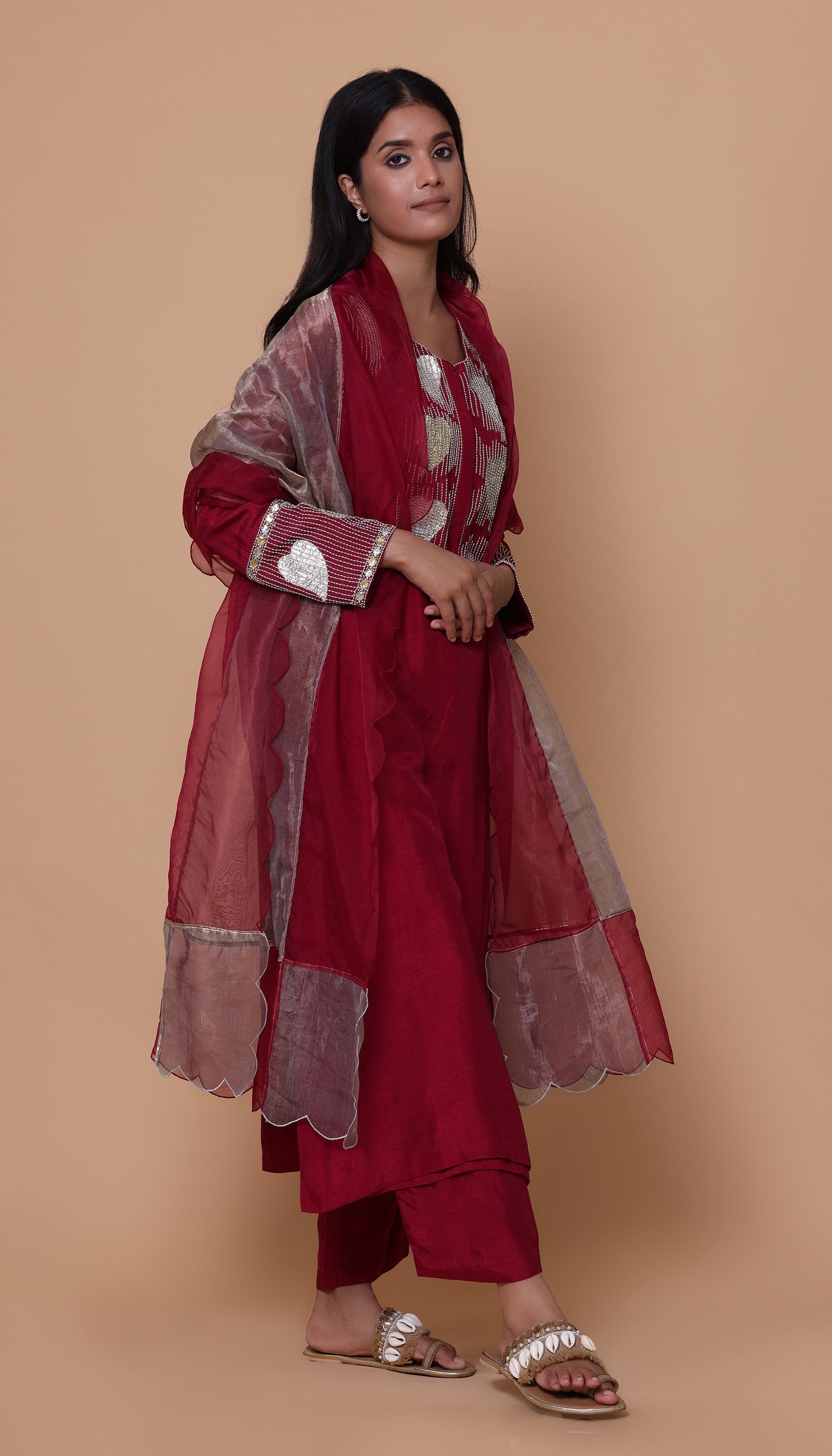 Maroon Silk Kurta Set