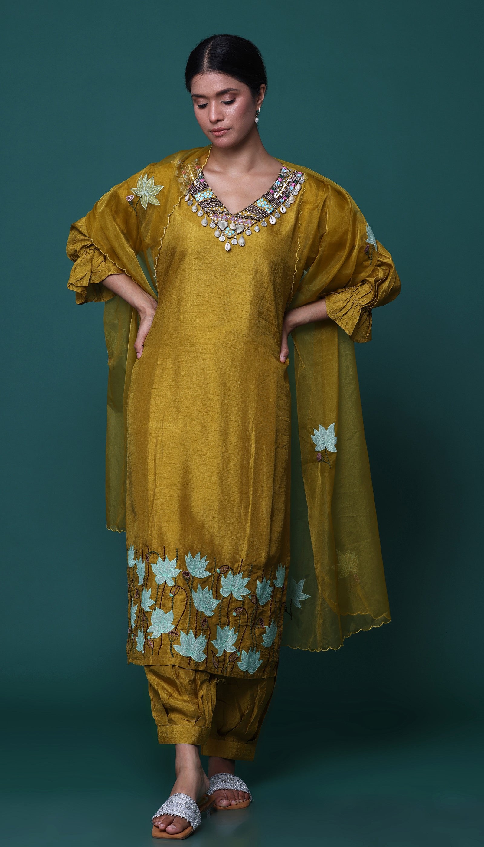 Mustard Chanderi Kurta Set