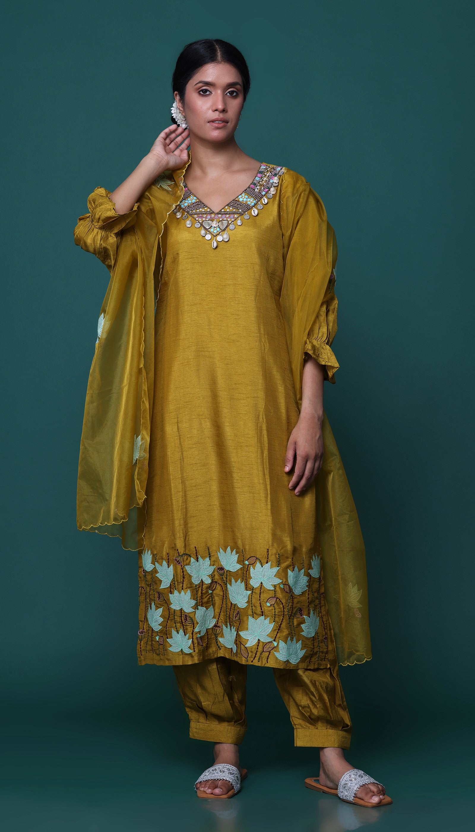 Mustard Chanderi Kurta Set