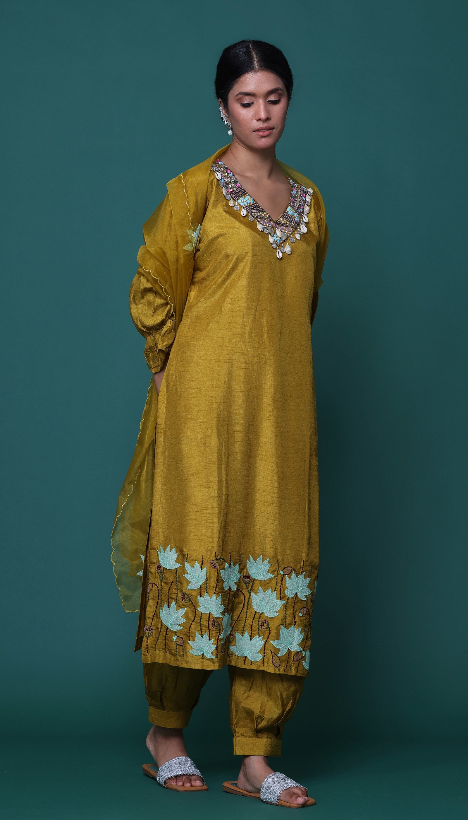 Mustard Chanderi Kurta Set