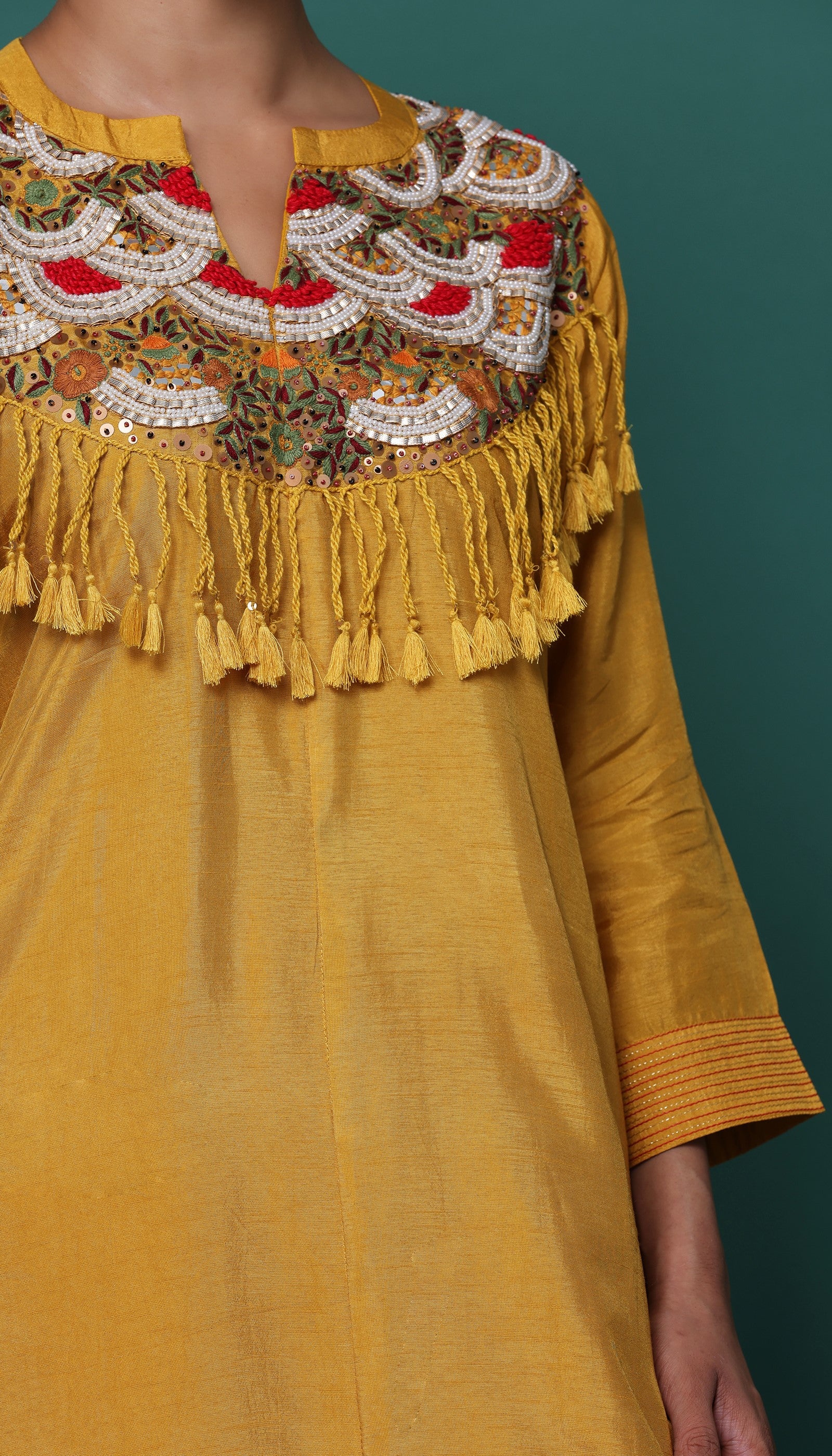 Mustard Chanderi Kurta Set