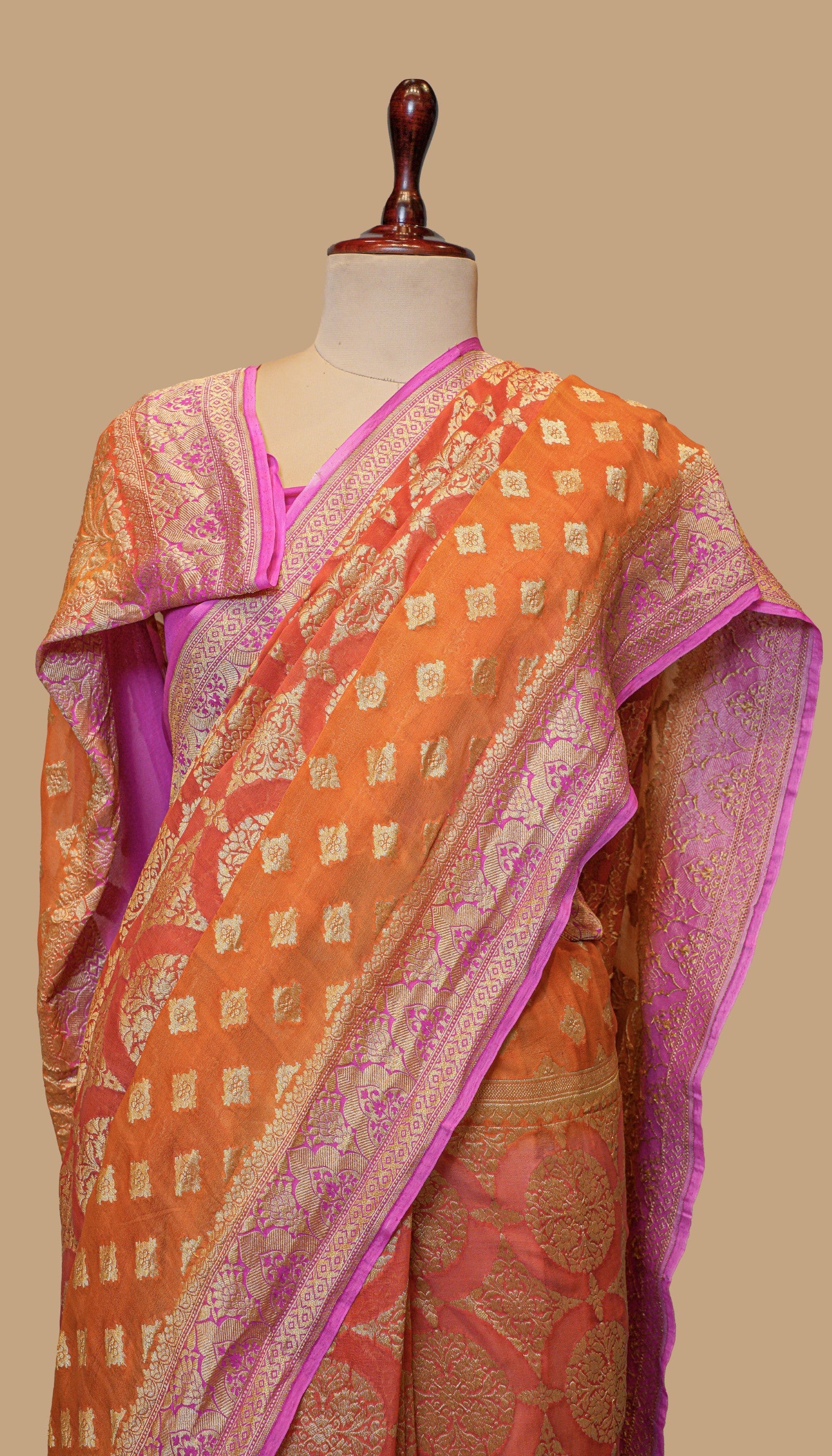 ORANGE KHADI GEORGETTE SAREE