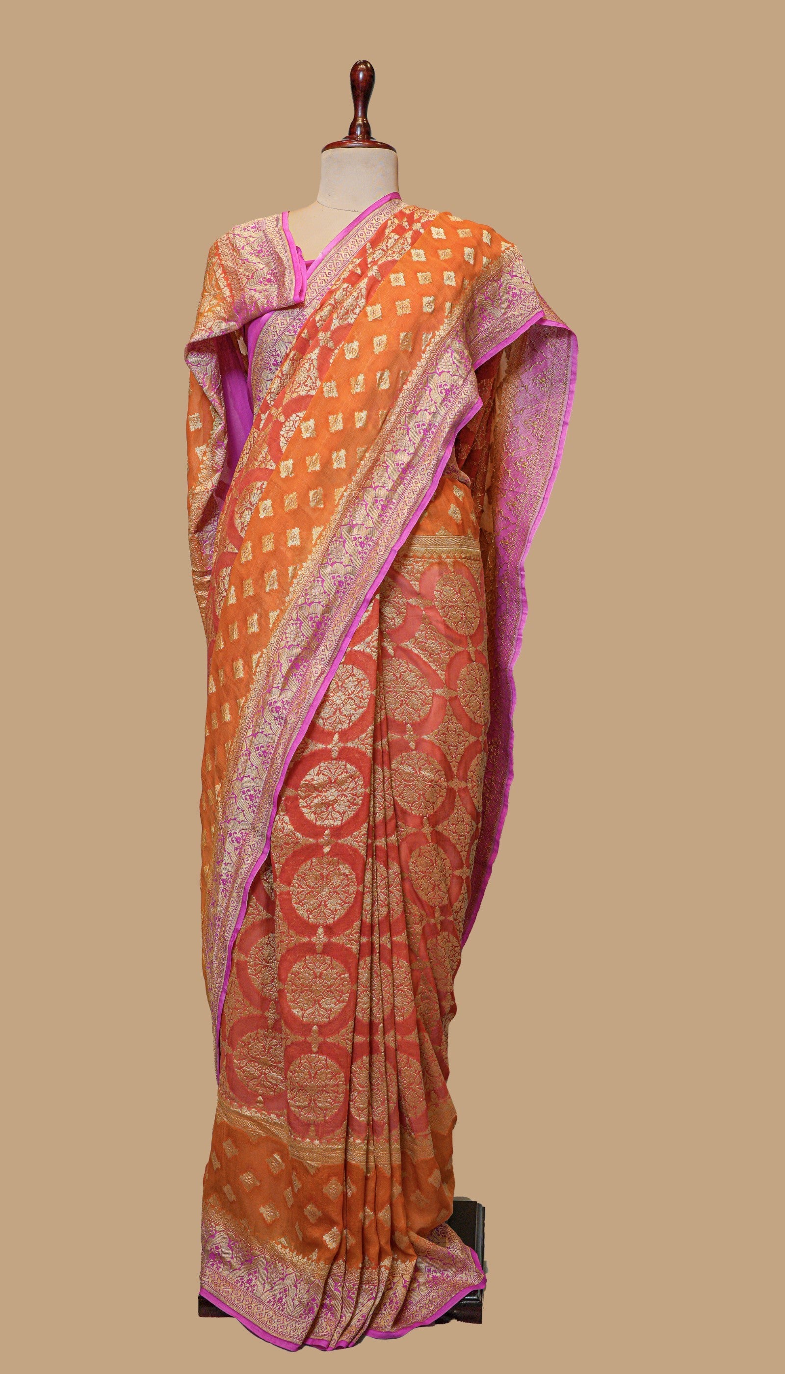 ORANGE KHADI GEORGETTE SAREE