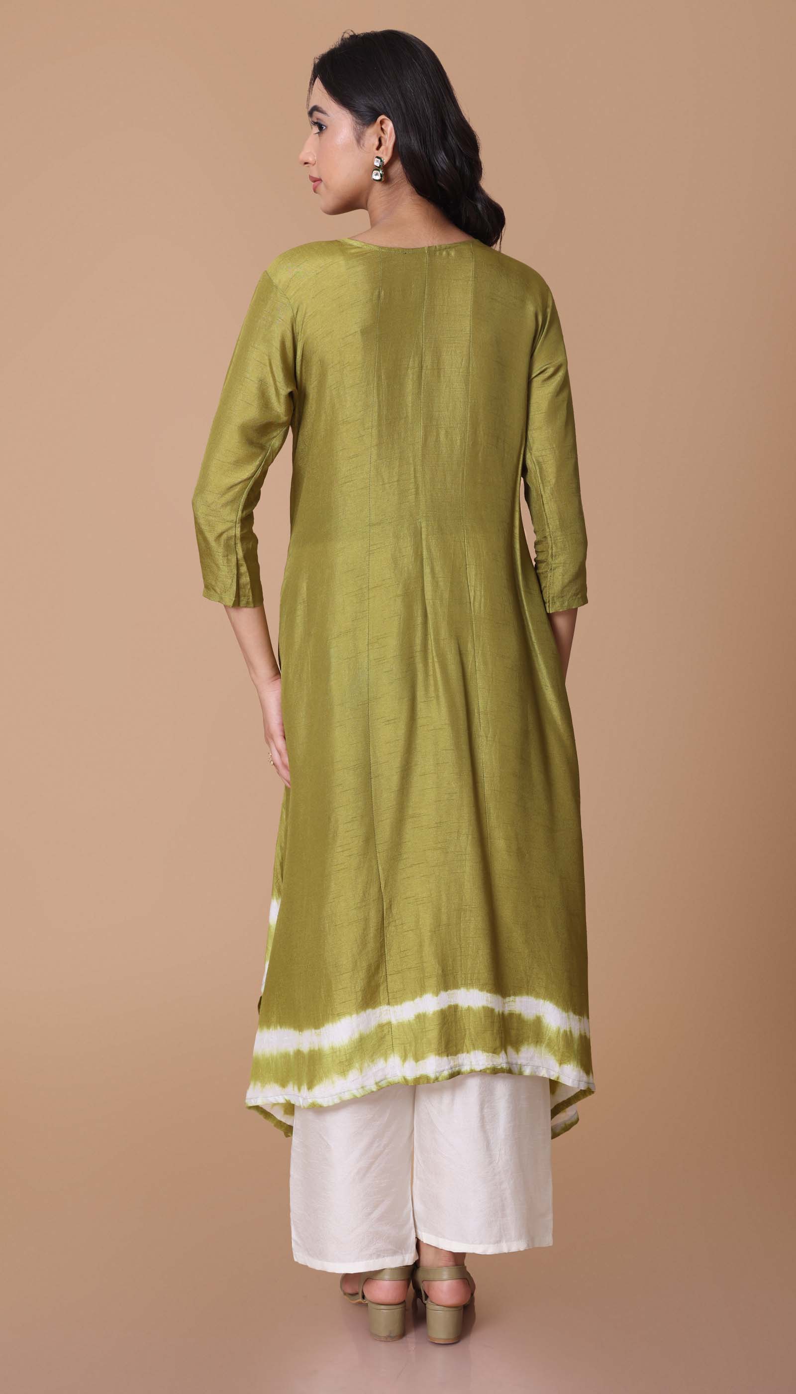 Olive Green Chanderi Silk Kurta Set