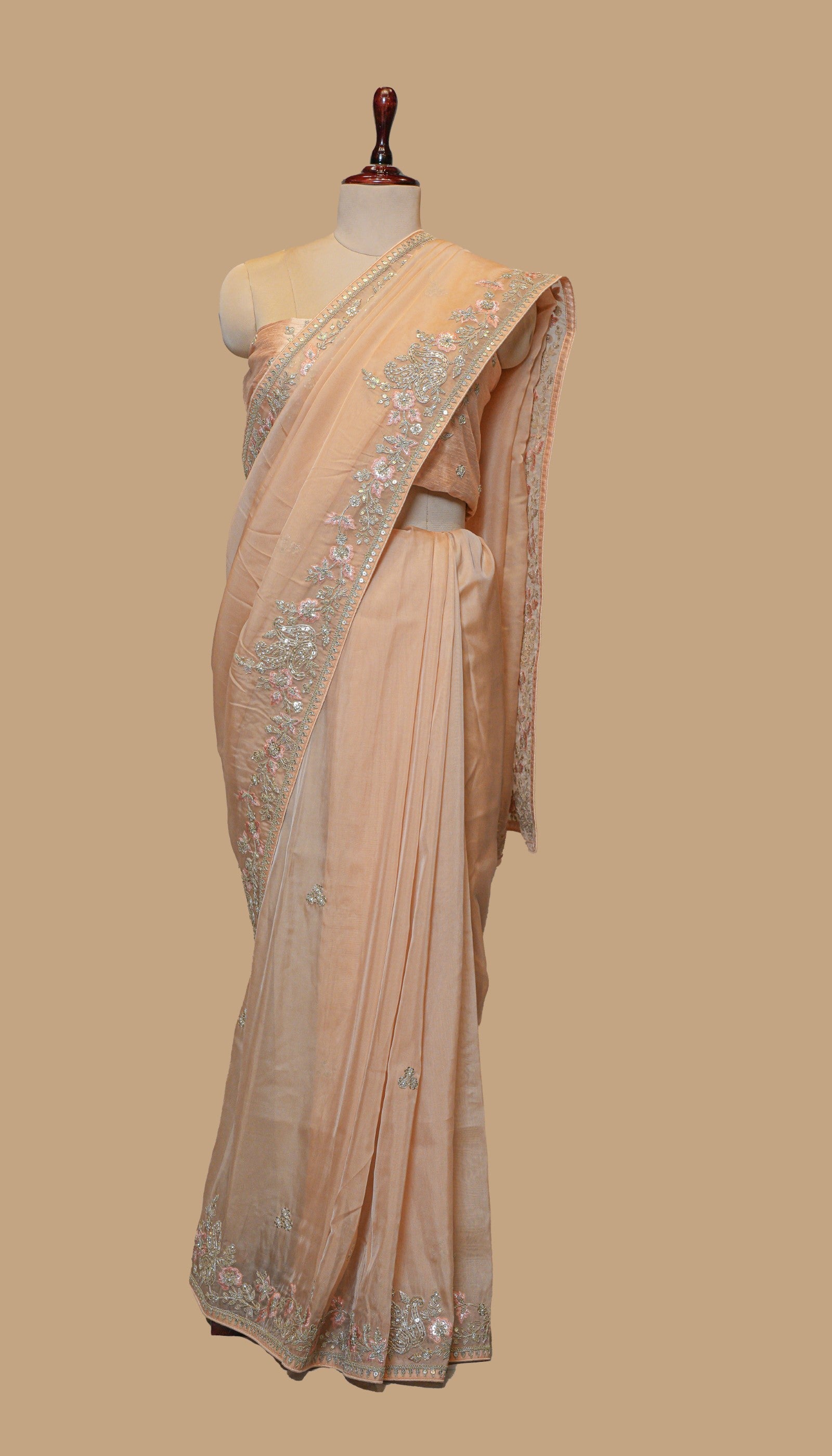 PEACH ORGANZA SAREE