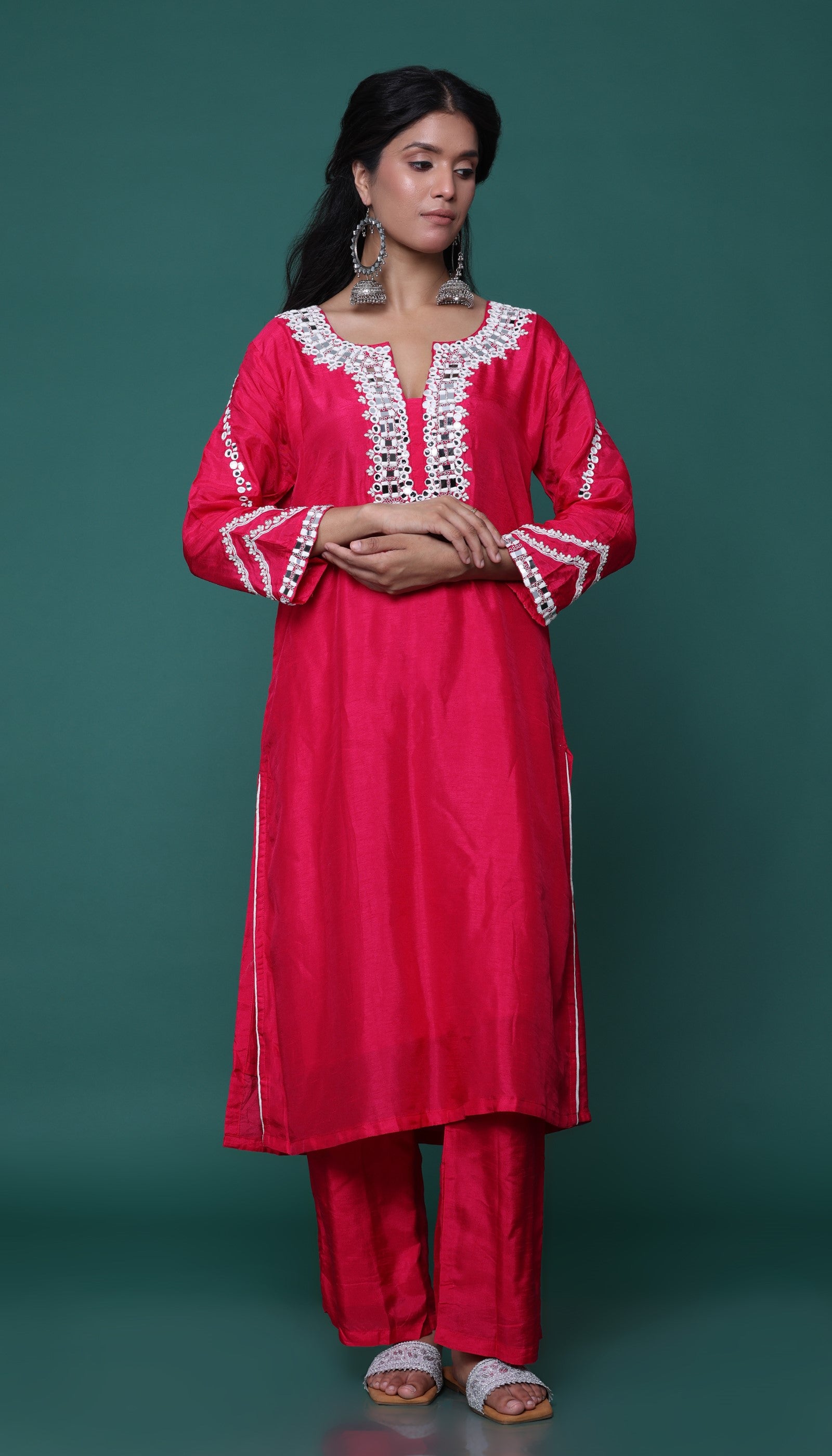 Pink Chanderi Kurta Set