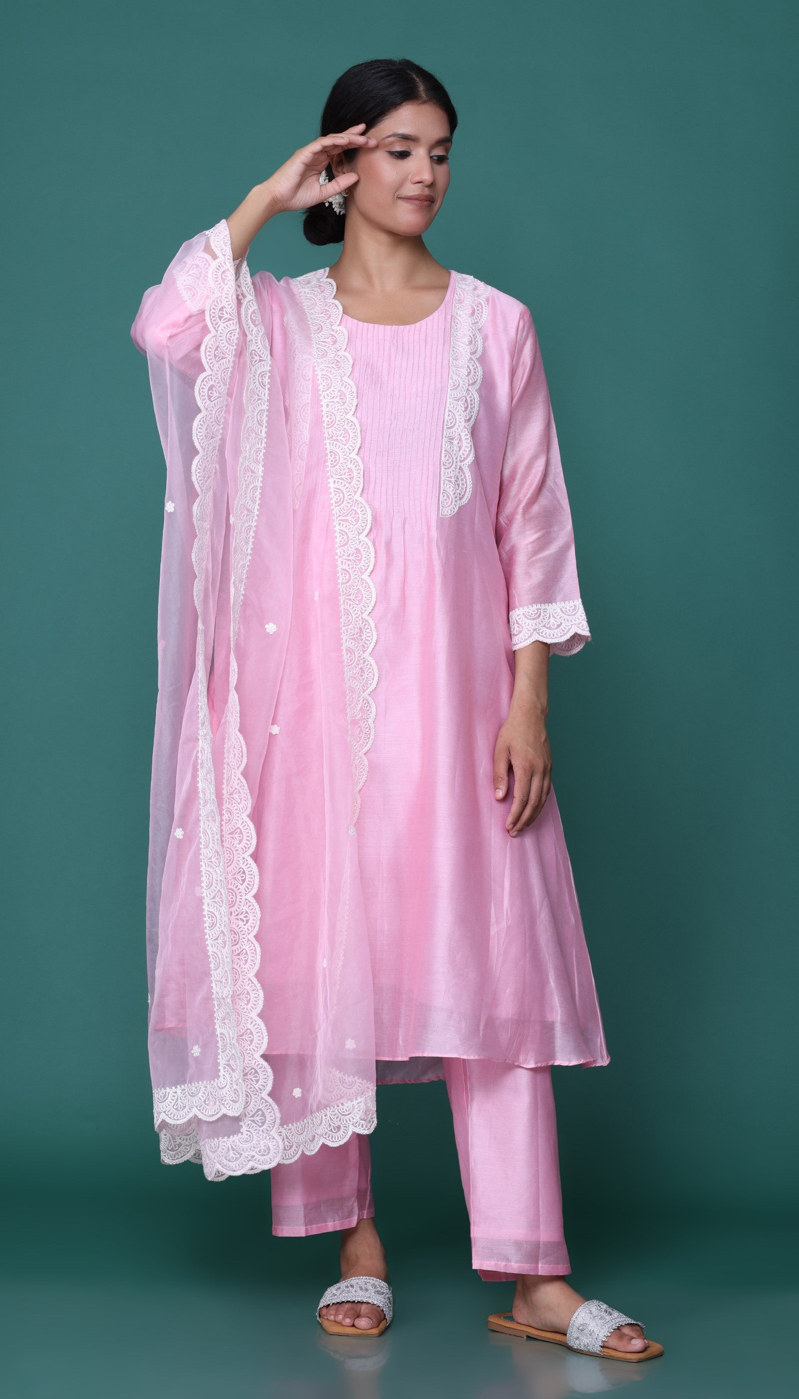 Pink Chanderi Kurta Set