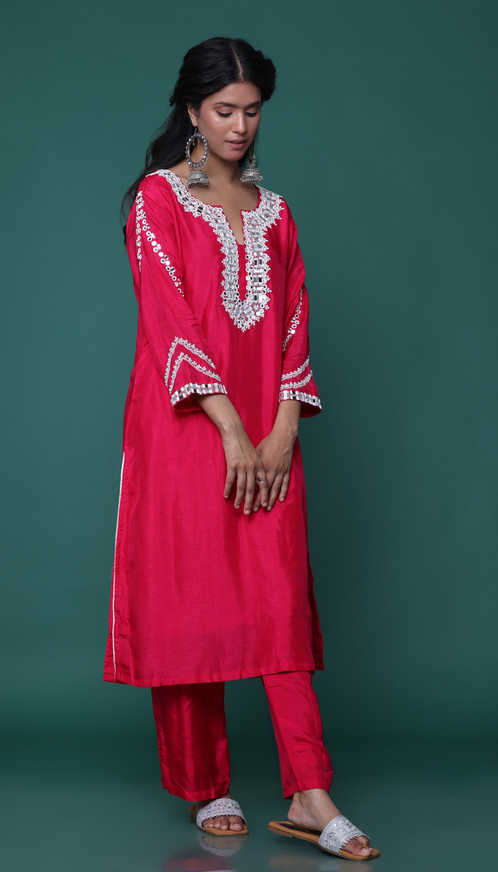 Pink Chanderi Kurta Set