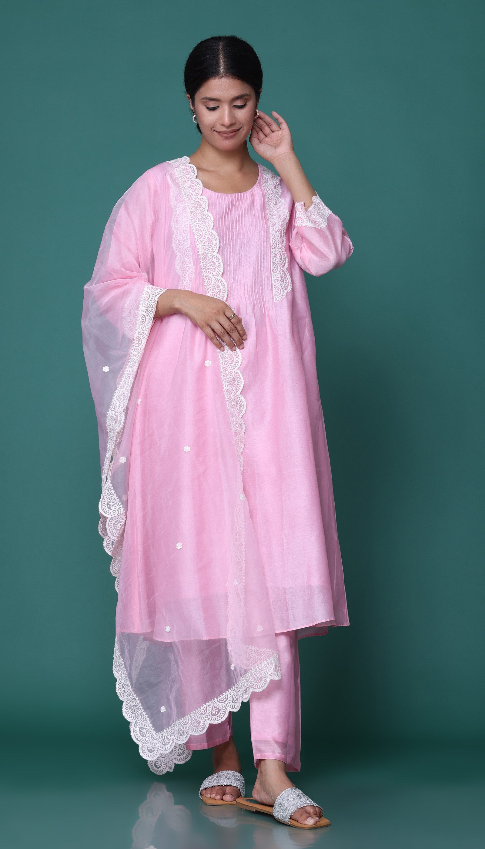 Pink Chanderi Kurta Set