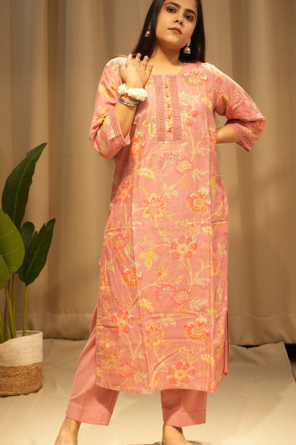 Pink Cotton Kurta Set