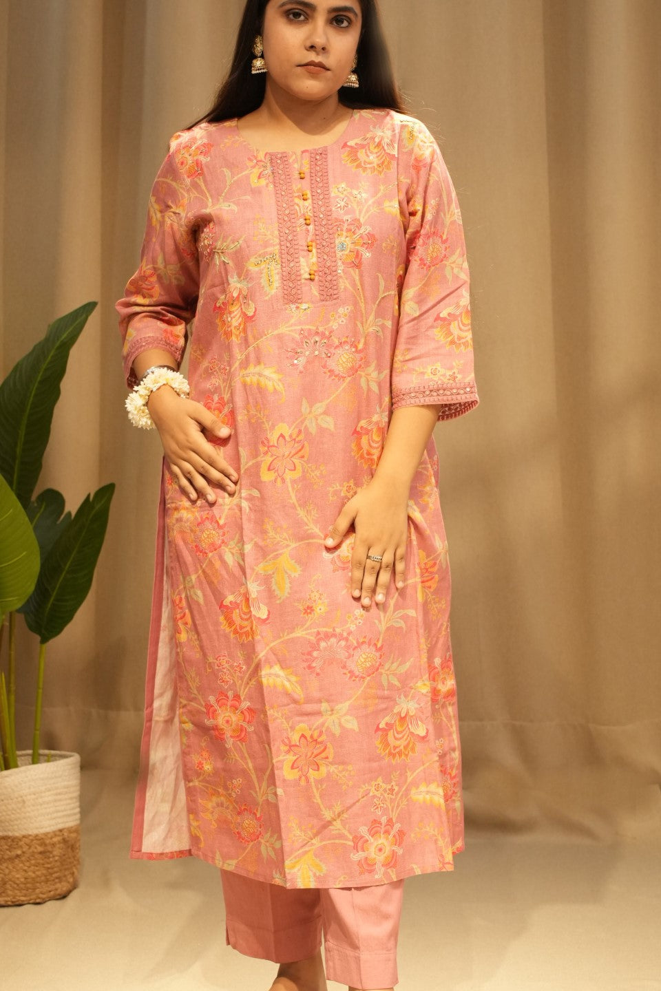 Pink Cotton Kurta Set