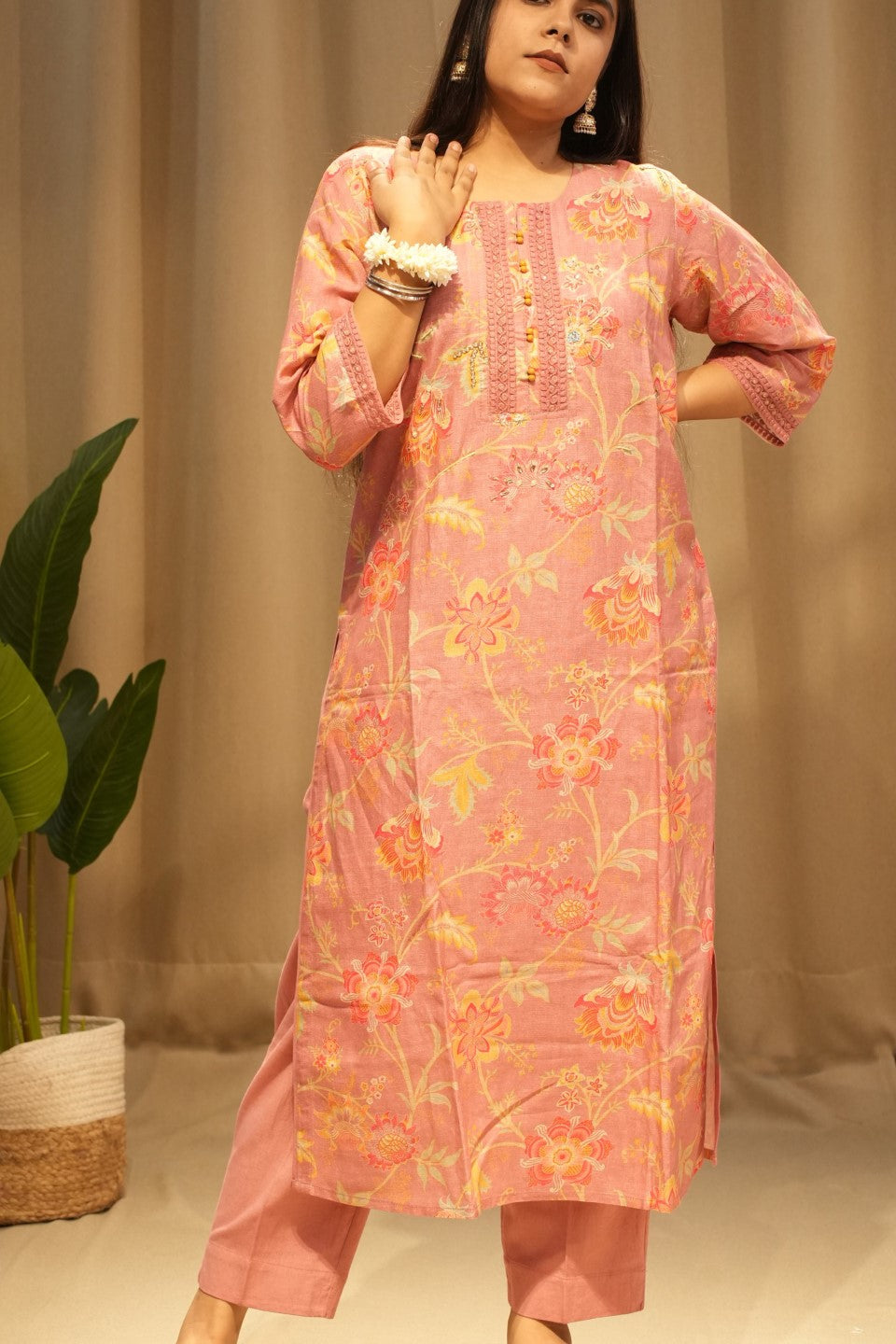 Pink Cotton Kurta Set