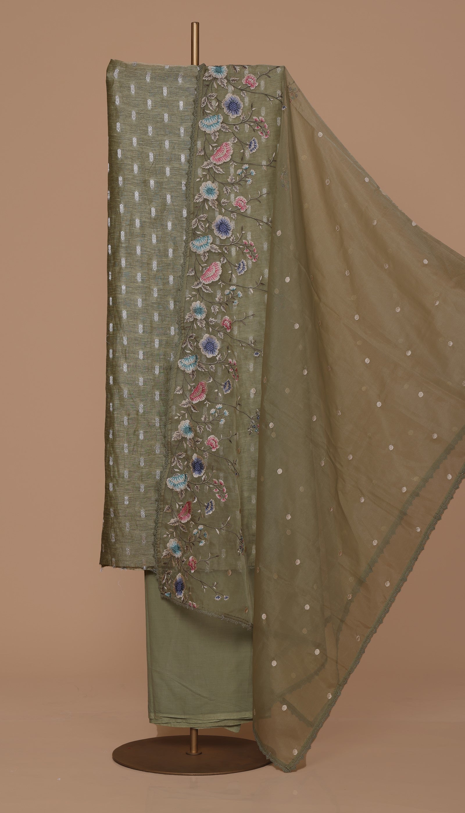 Pure Chanderi Green Suit Piece