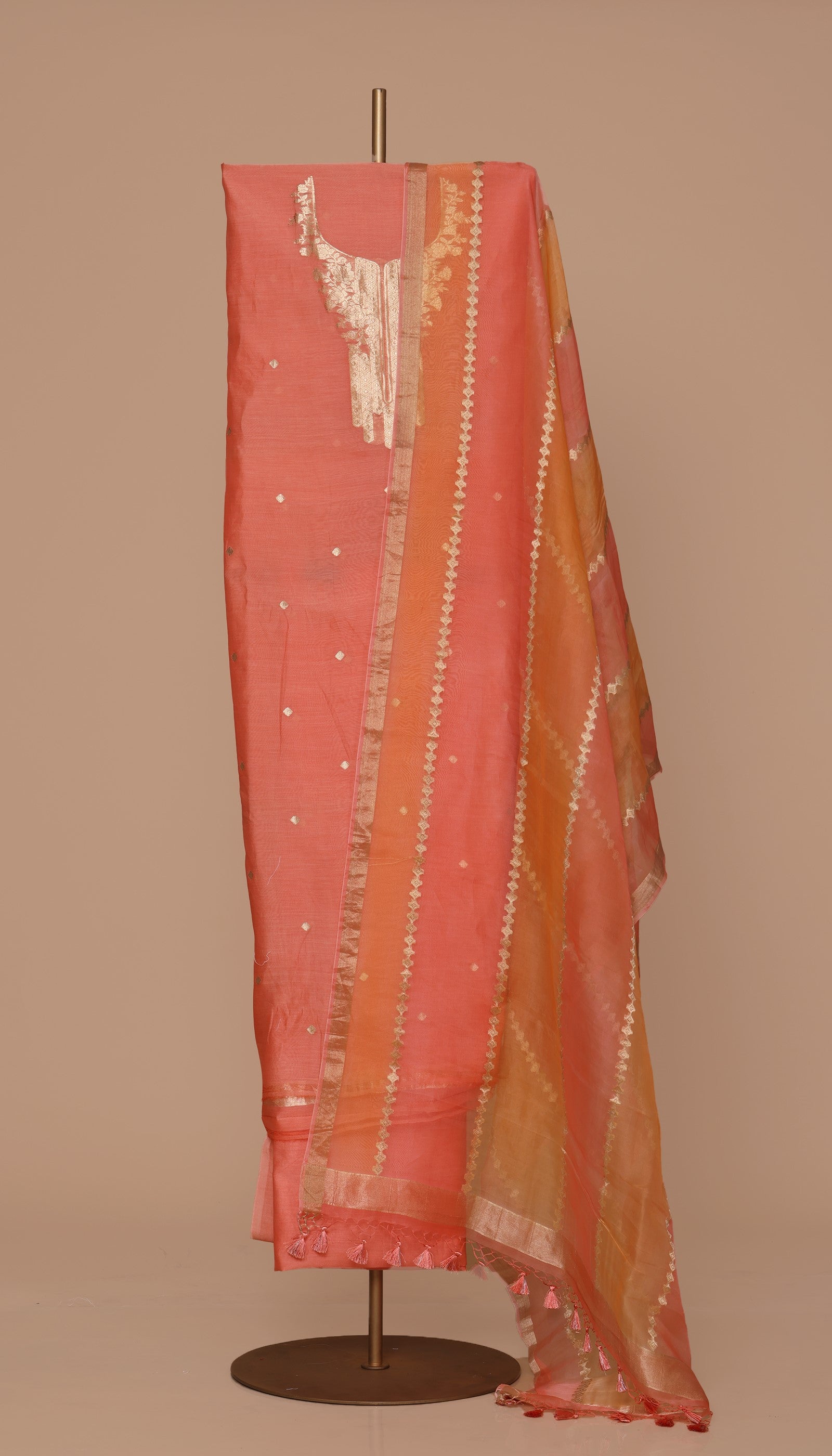 Pure Chanderi Orange Suit Piece