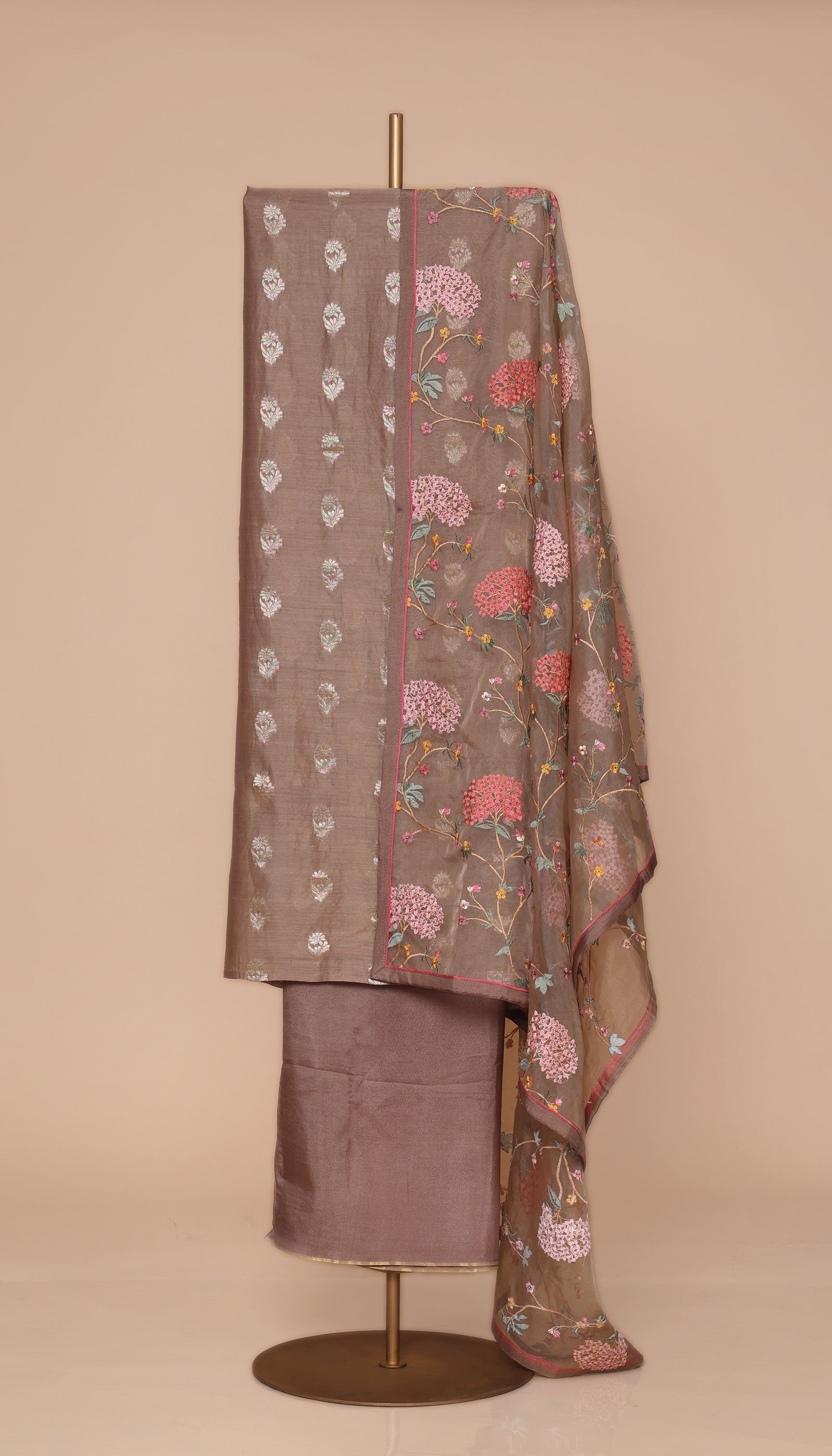 Pure Chanderi Silk Brown Suit Piece