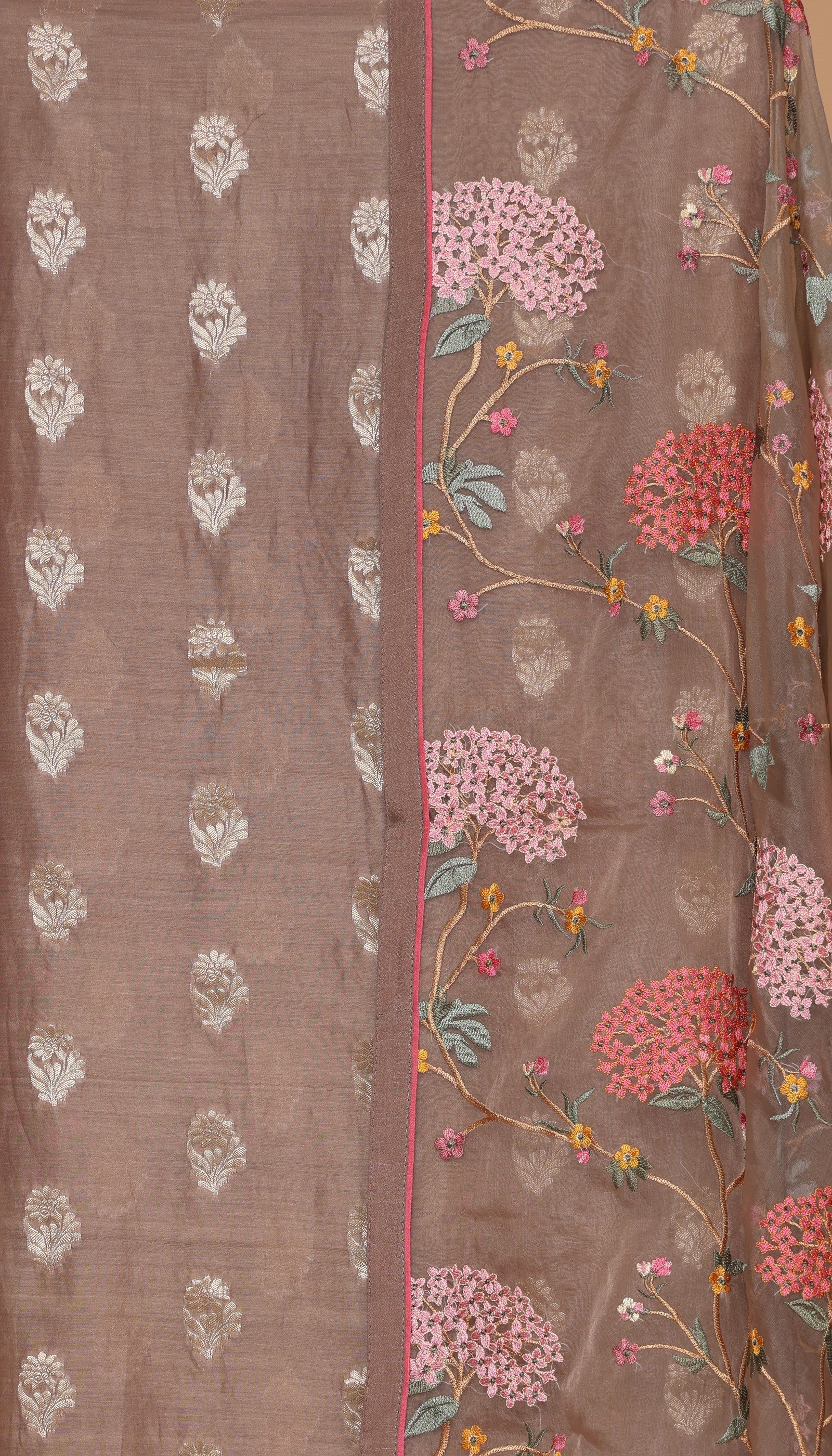 Pure Chanderi Silk Brown Suit Piece