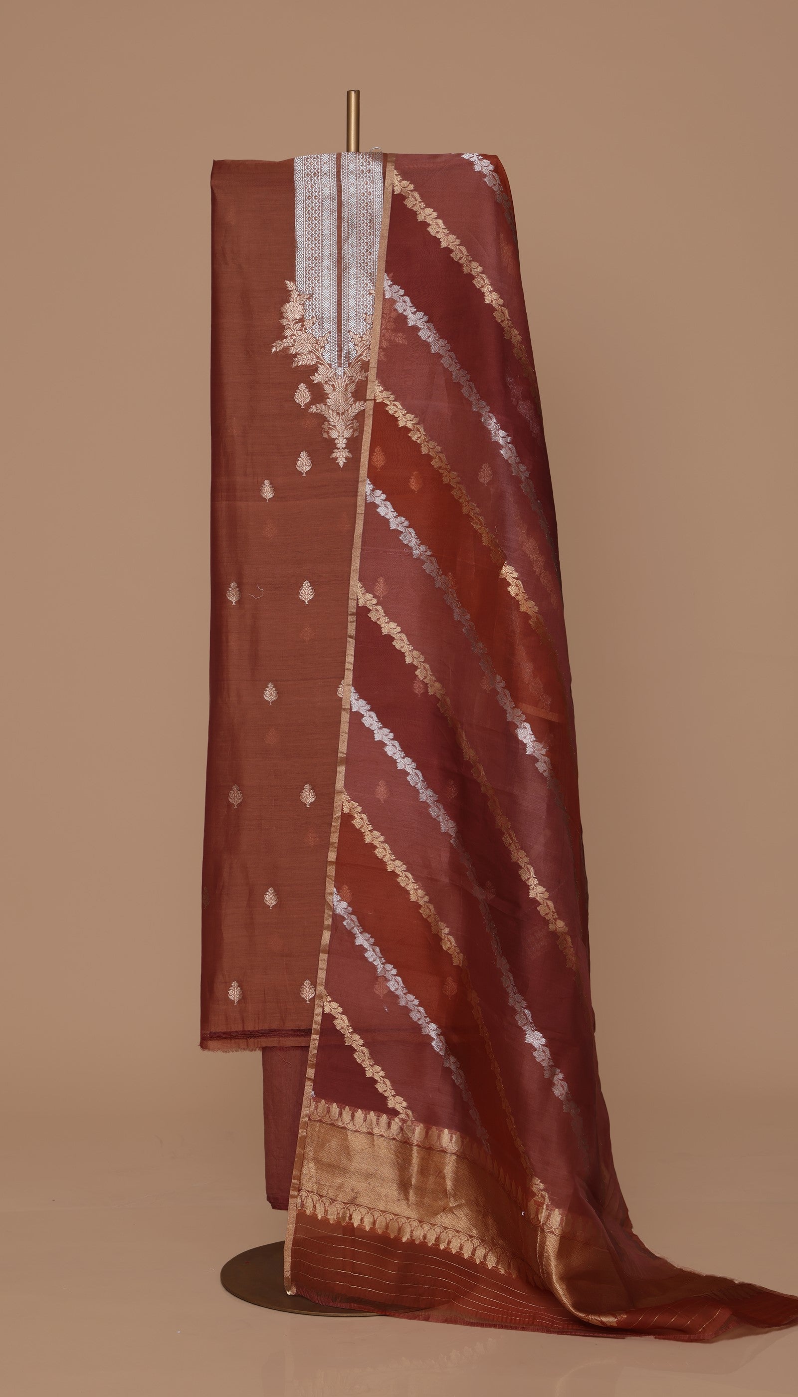 Pure Chanderi Silk Copper Suit Piece